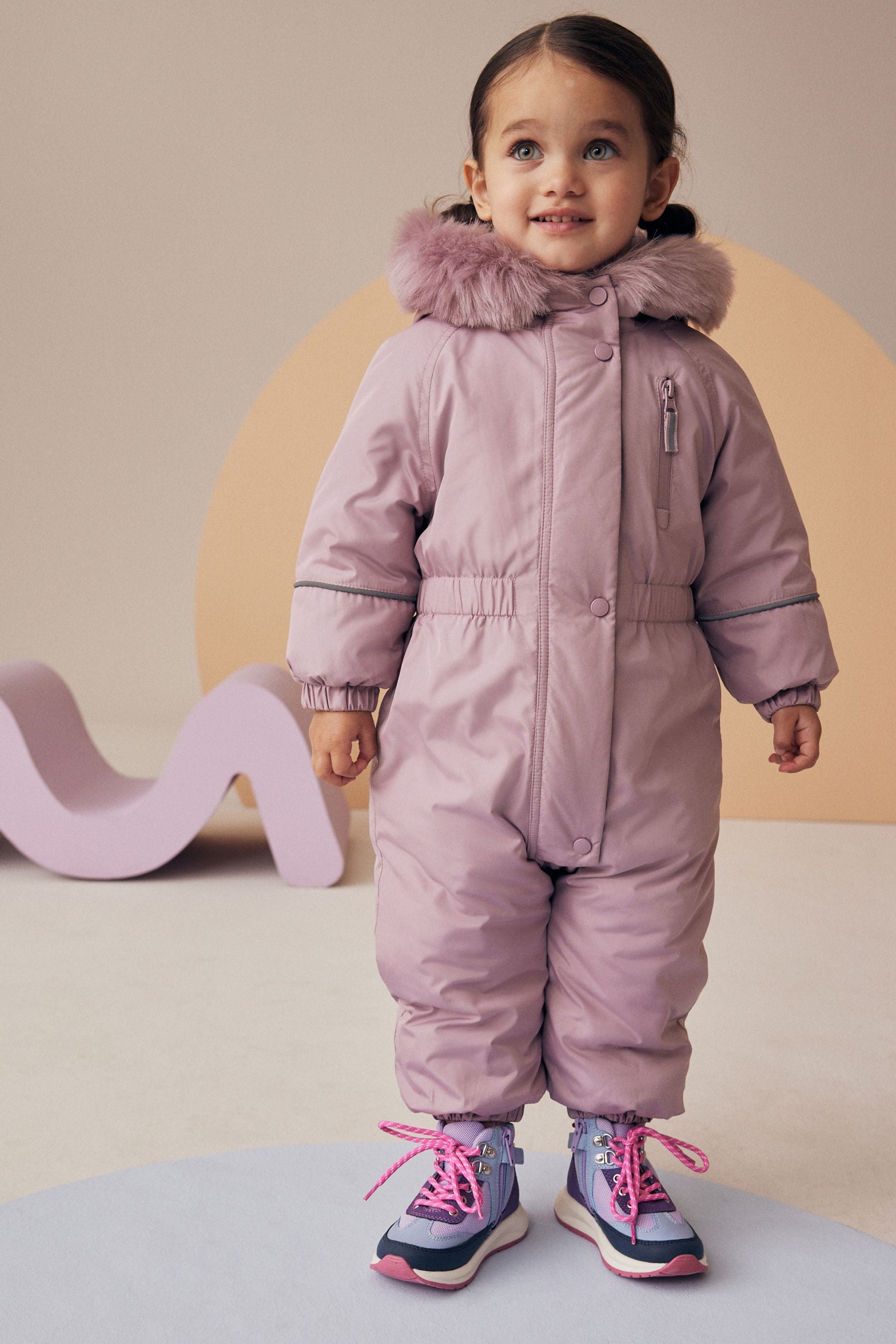 Pink Shower Resistant Faux Fur Trim Snowsuit (3mths-7yrs)