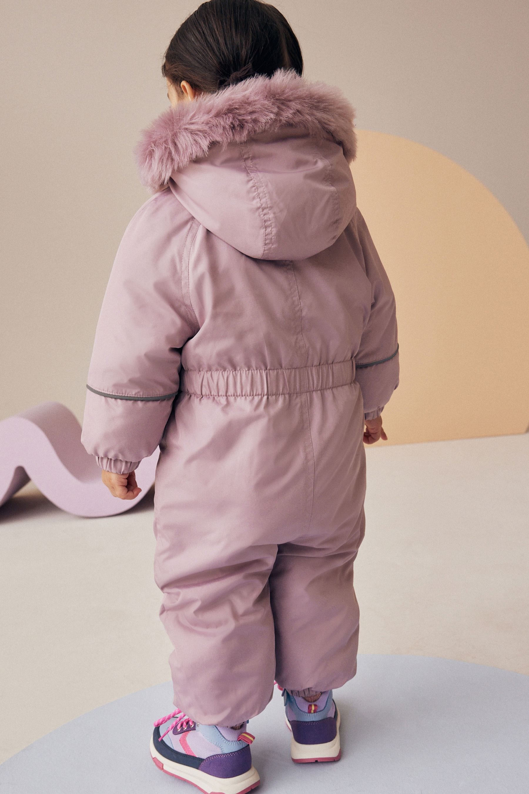 Pink Shower Resistant Faux Fur Trim Snowsuit (3mths-7yrs)