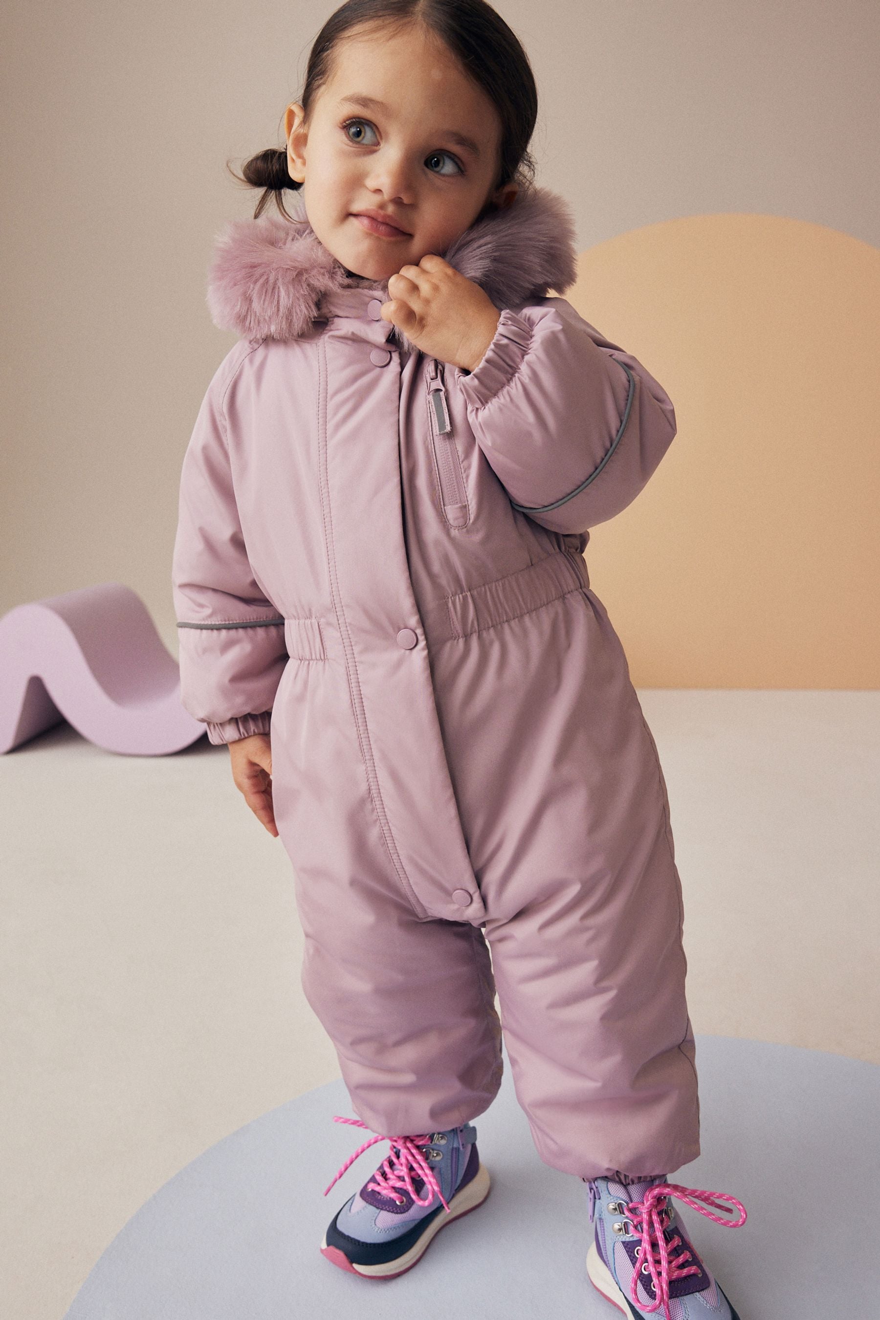 Pink Shower Resistant Faux Fur Trim Snowsuit (3mths-7yrs)