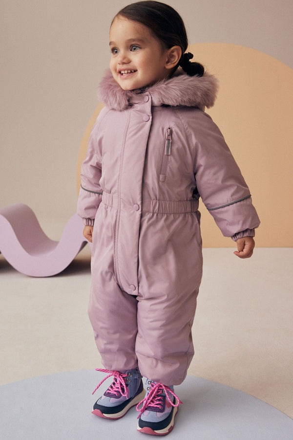 Pink Shower Resistant Faux Fur Trim Snowsuit (3mths-7yrs)