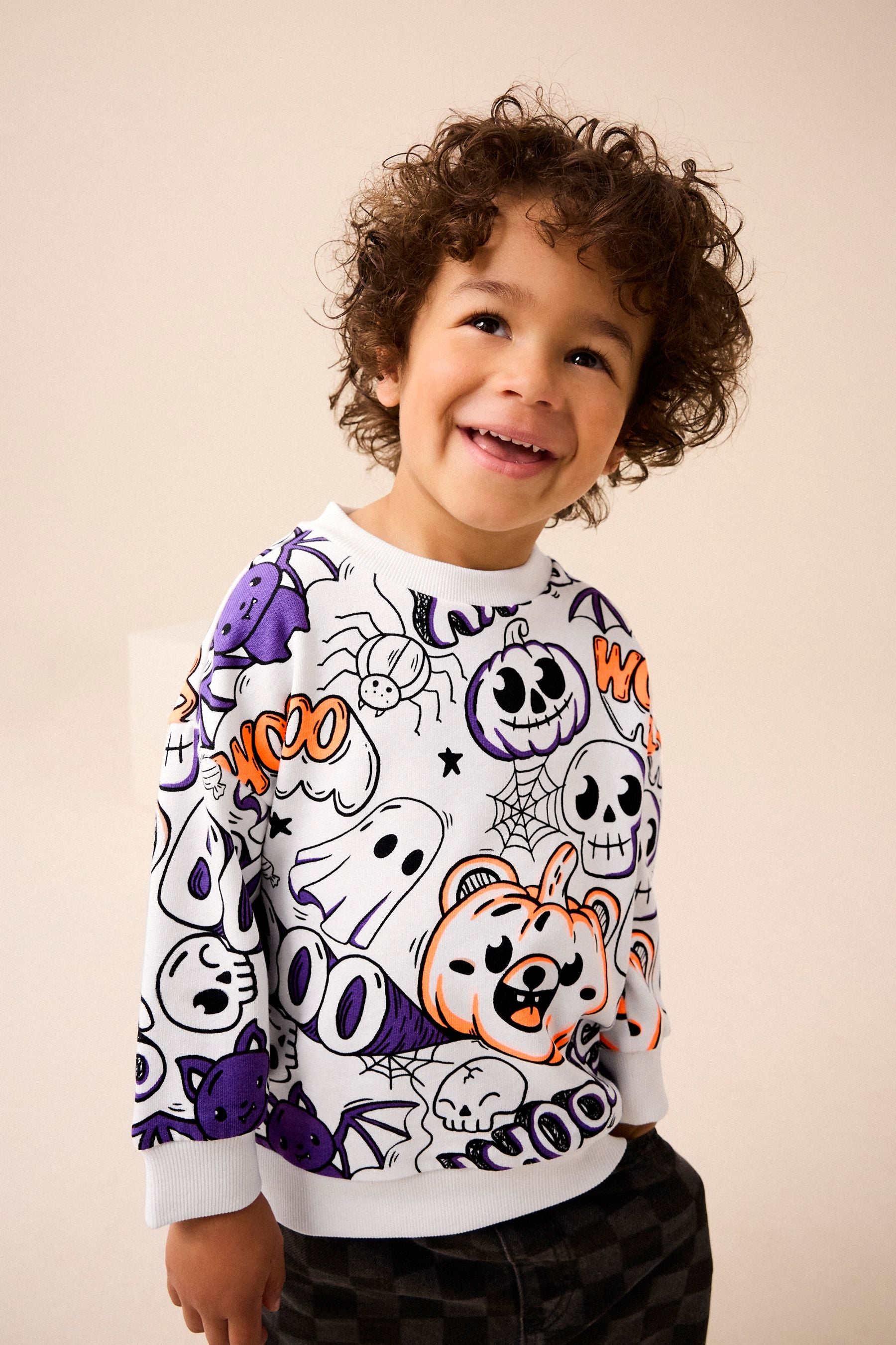 White/Purple Halloween Crew Neck Sweatshirt (3mths-7yrs)