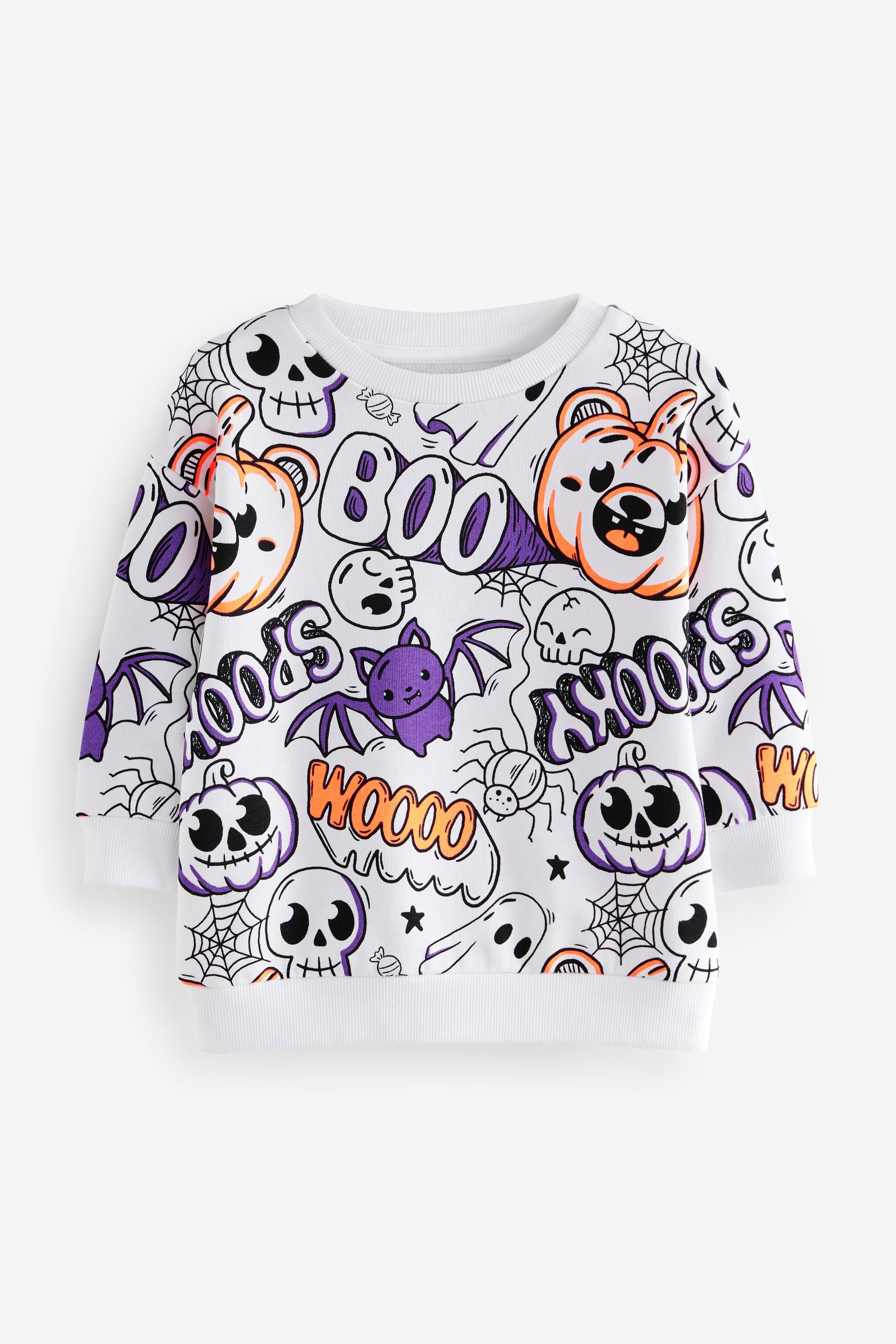 White/Purple Halloween Crew Neck Sweatshirt (3mths-7yrs)