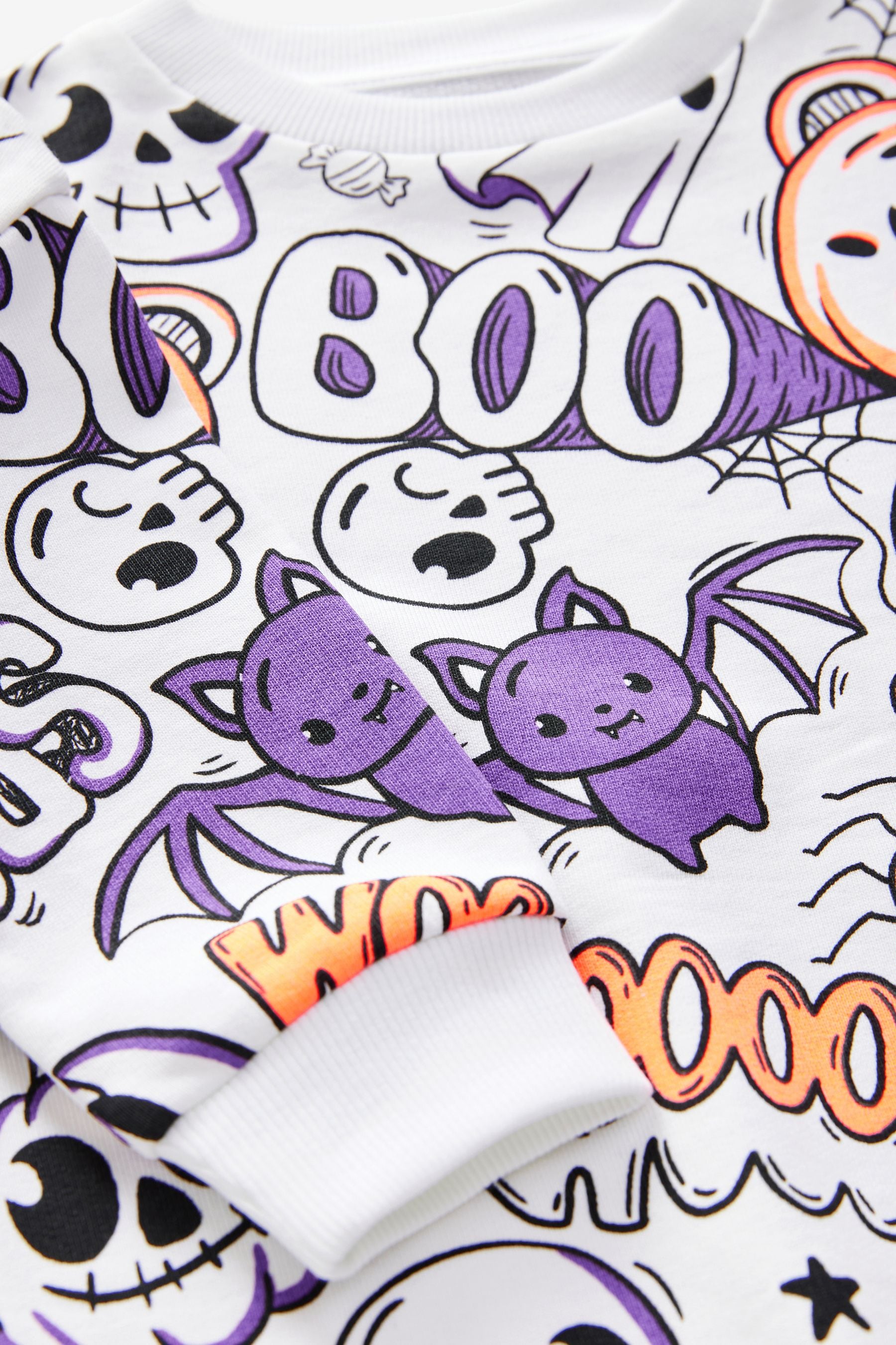 White/Purple Halloween Crew Neck Ghosts 100% Cotton Sweatshirt (3mths-7yrs)