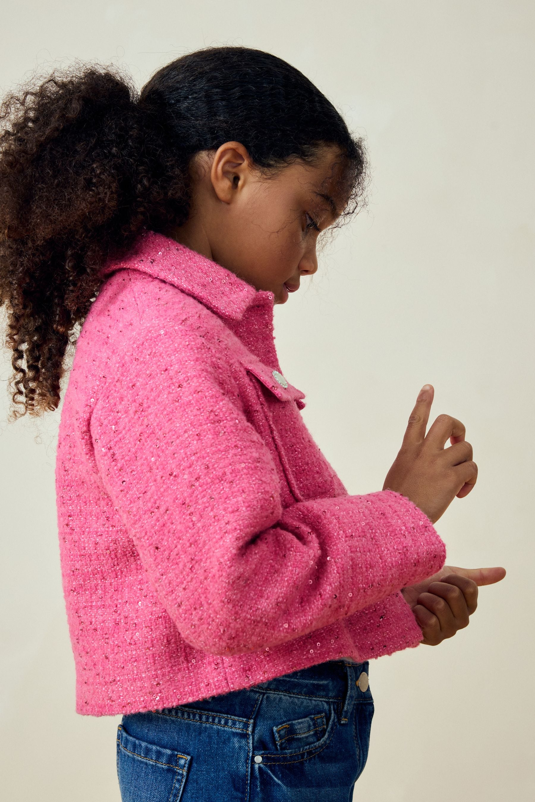 Pink Crop Sparkle Coat with Wool (3-16yrs)