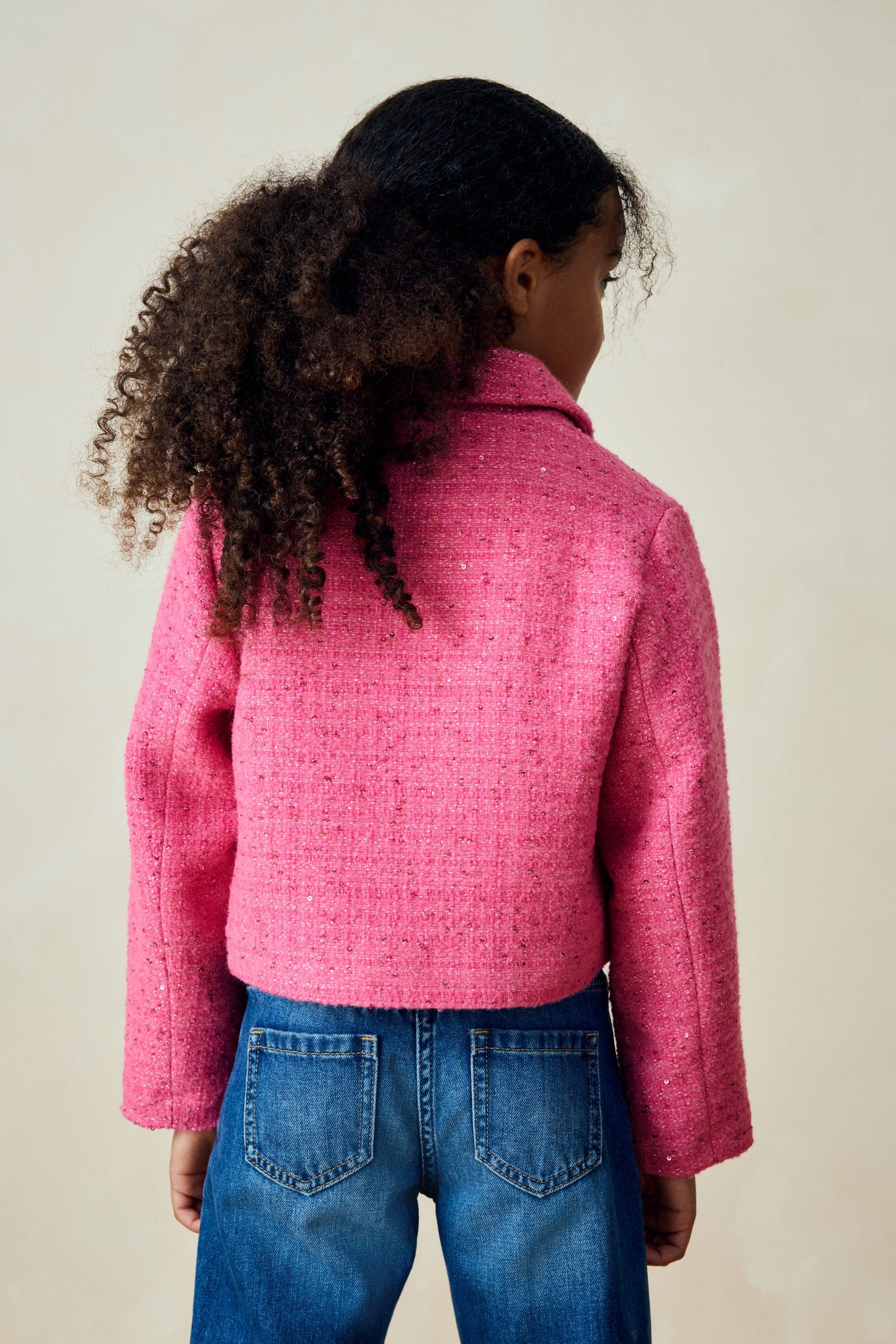 Pink Crop Sparkle Coat with Wool (3-16yrs)