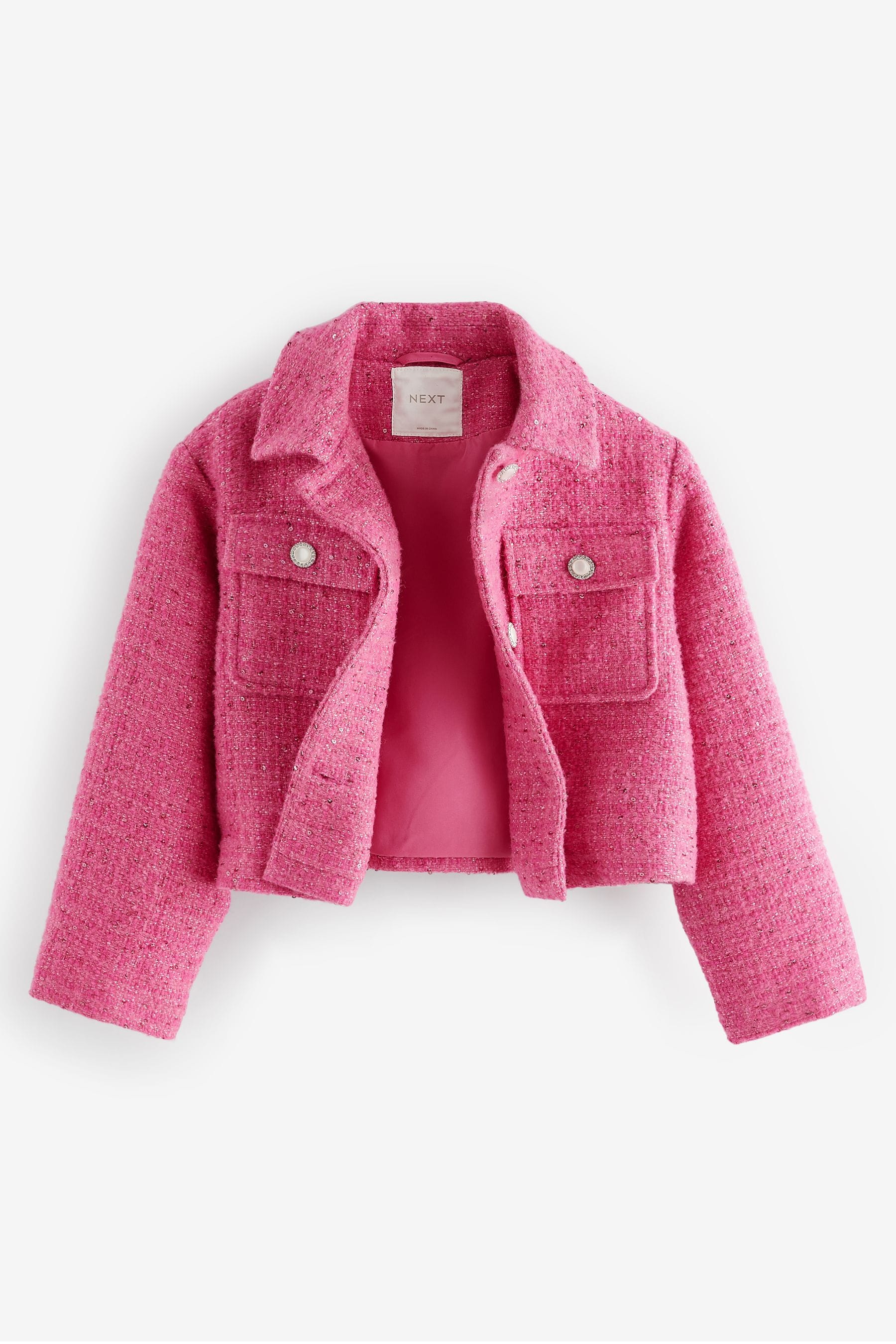 Pink Crop Wool Blend Sparkle Coat (3-16yrs)