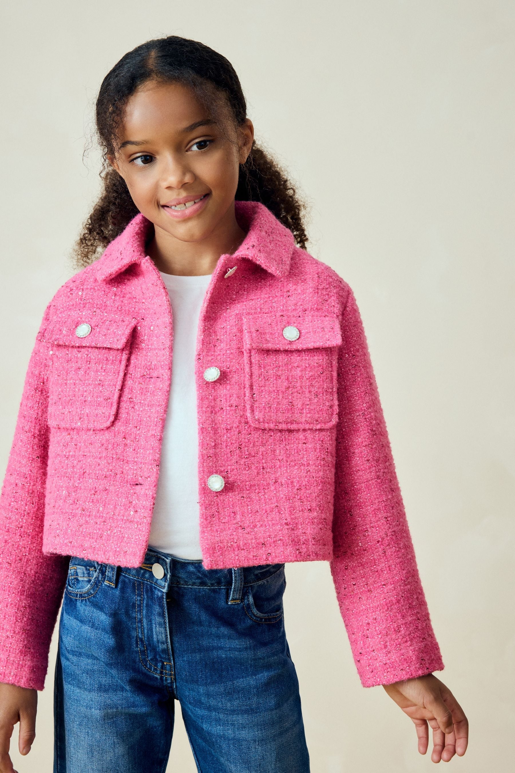 Pink Crop Sparkle Coat with Wool (3-16yrs)