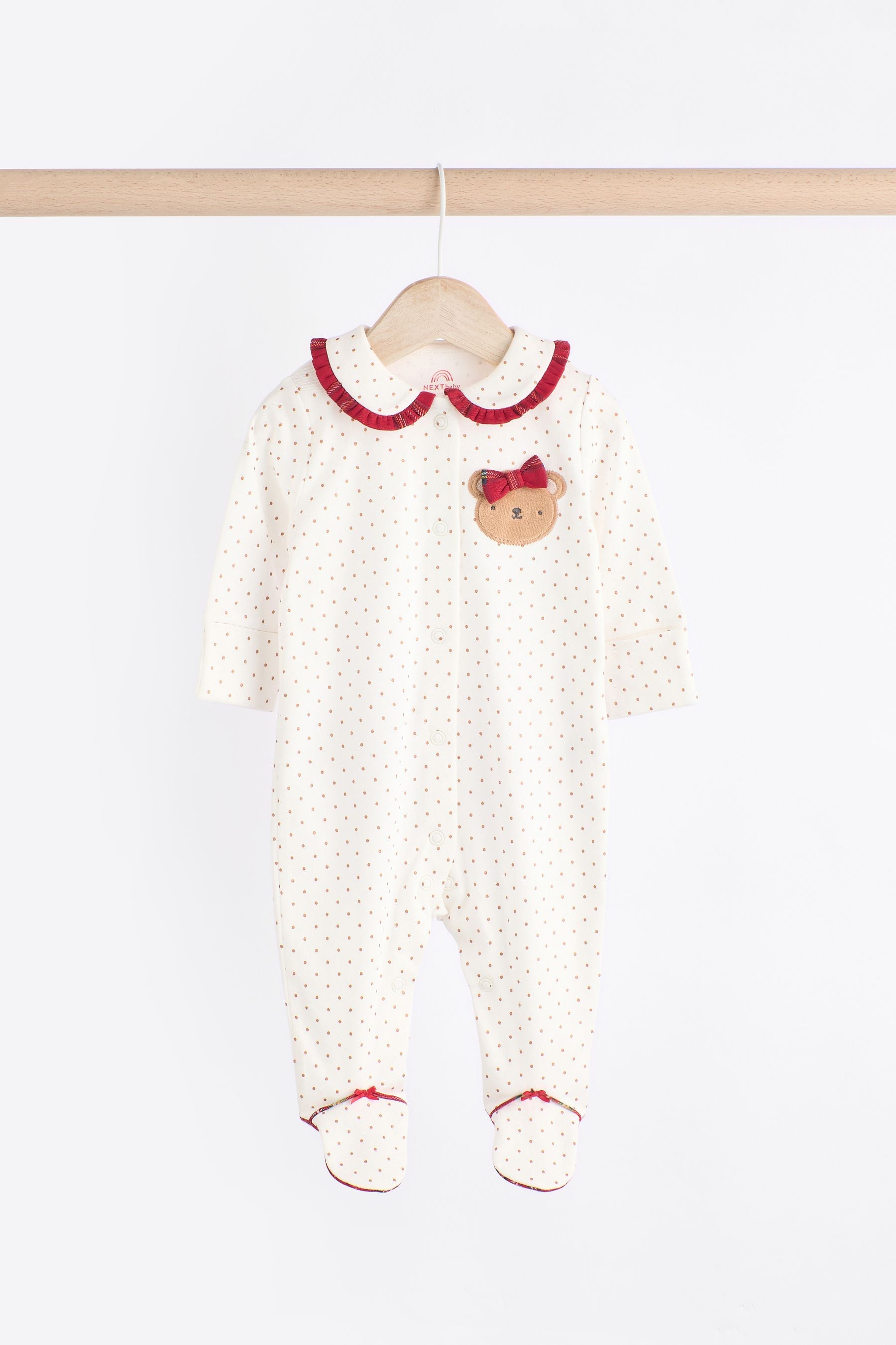 Red/Cream 100% Cotton Baby Sleepsuits 3 Pack (0-2yrs)