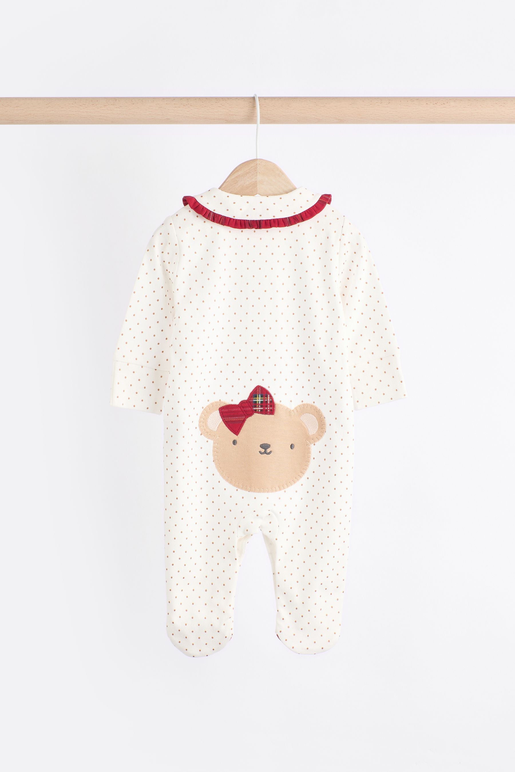 Red/Cream Christmas Bear Baby Sleepsuits 3 Pack (0mths-2yrs)