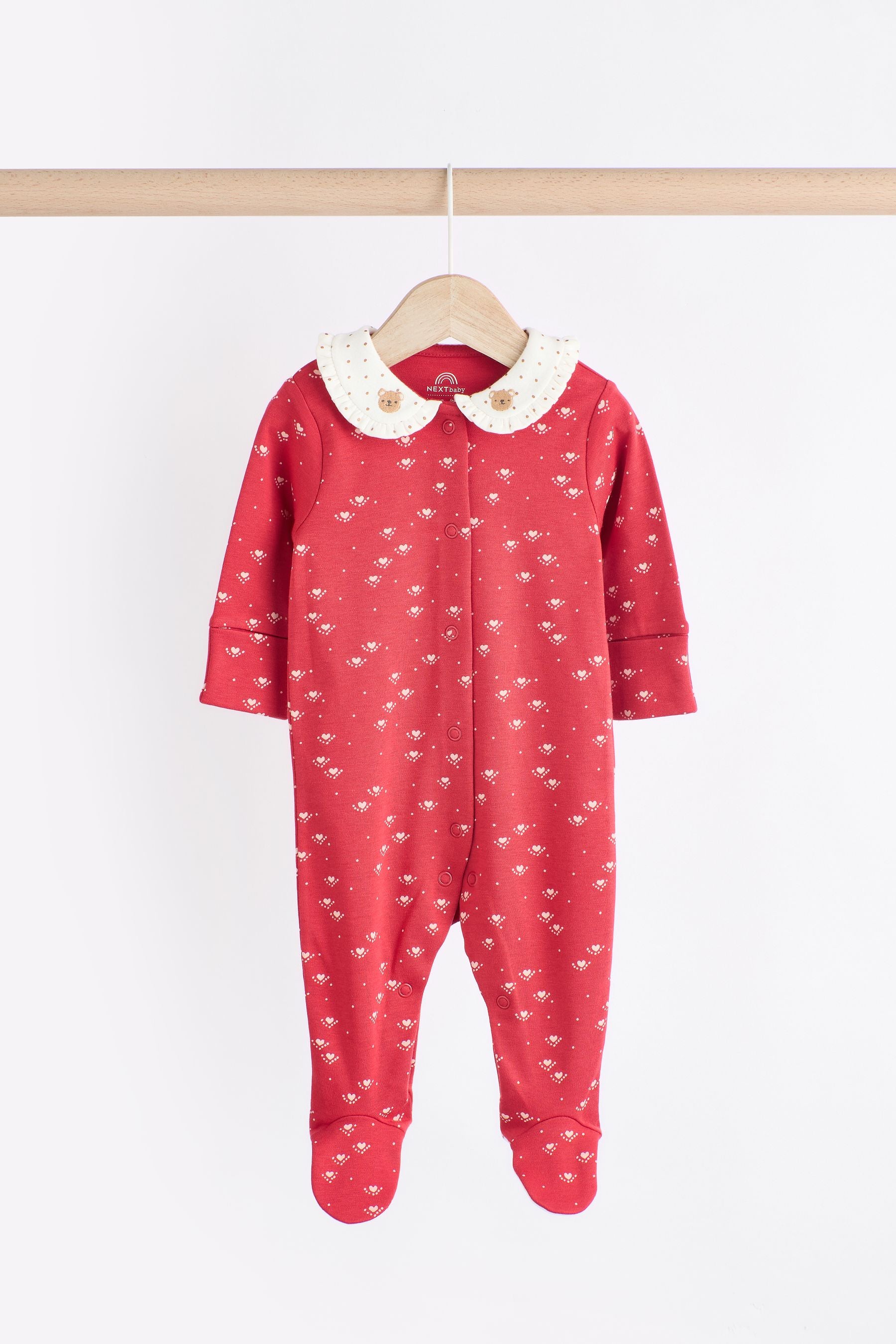 Red/Cream 100% Cotton Baby Sleepsuits 3 Pack (0-2yrs)