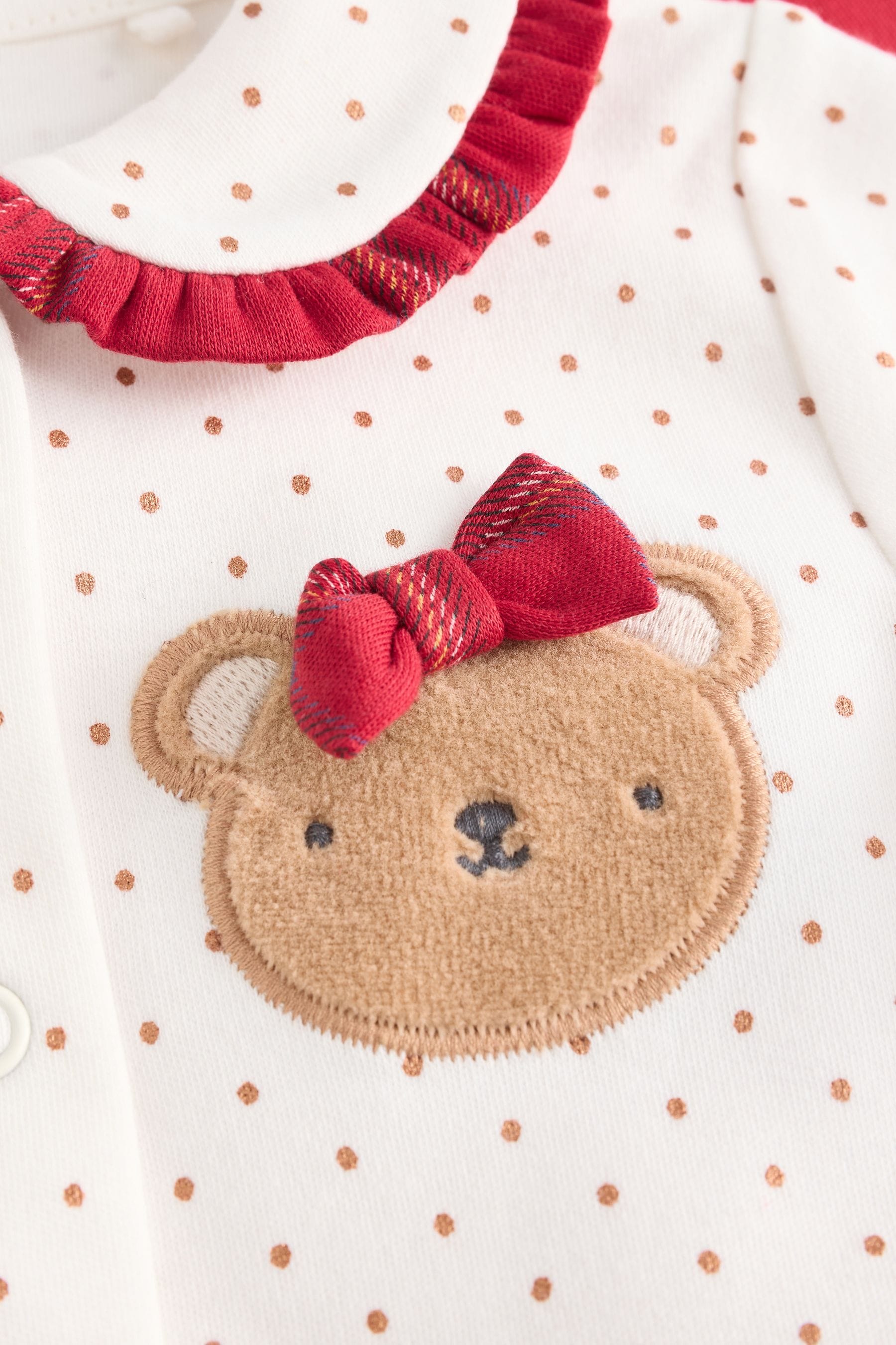 Red/Cream Christmas Bear Baby Sleepsuits 3 Pack (0mths-2yrs)