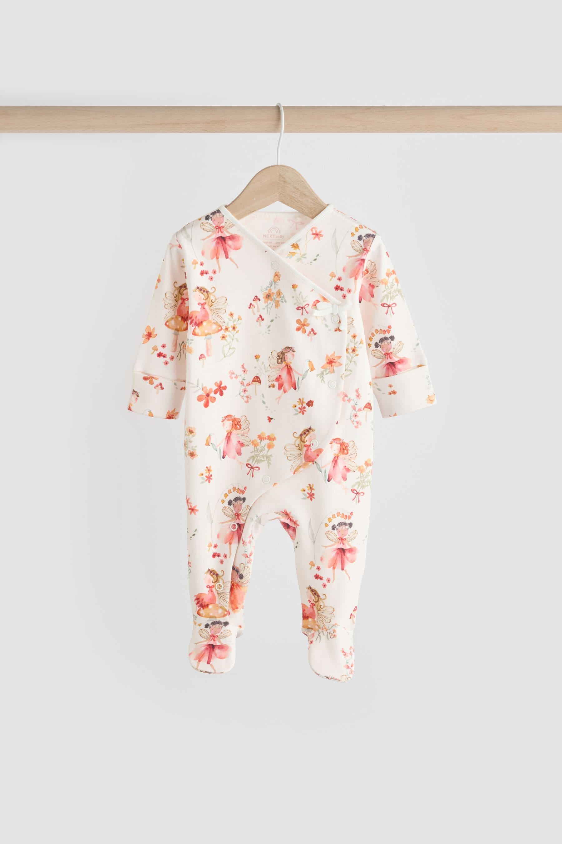 Pink/Cream Baby Wrap Sleepsuits 3 Pack (0-2yrs)