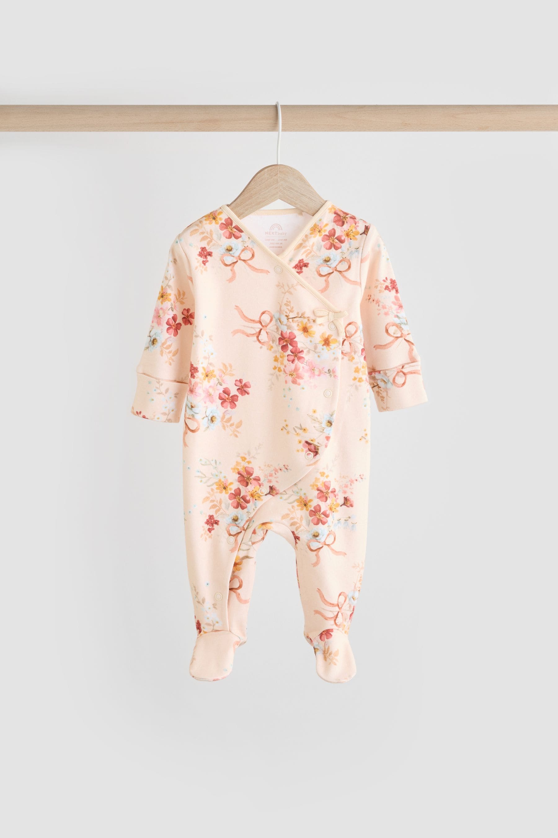 Pink/Cream Baby Wrap Sleepsuits 3 Pack (0-2yrs)