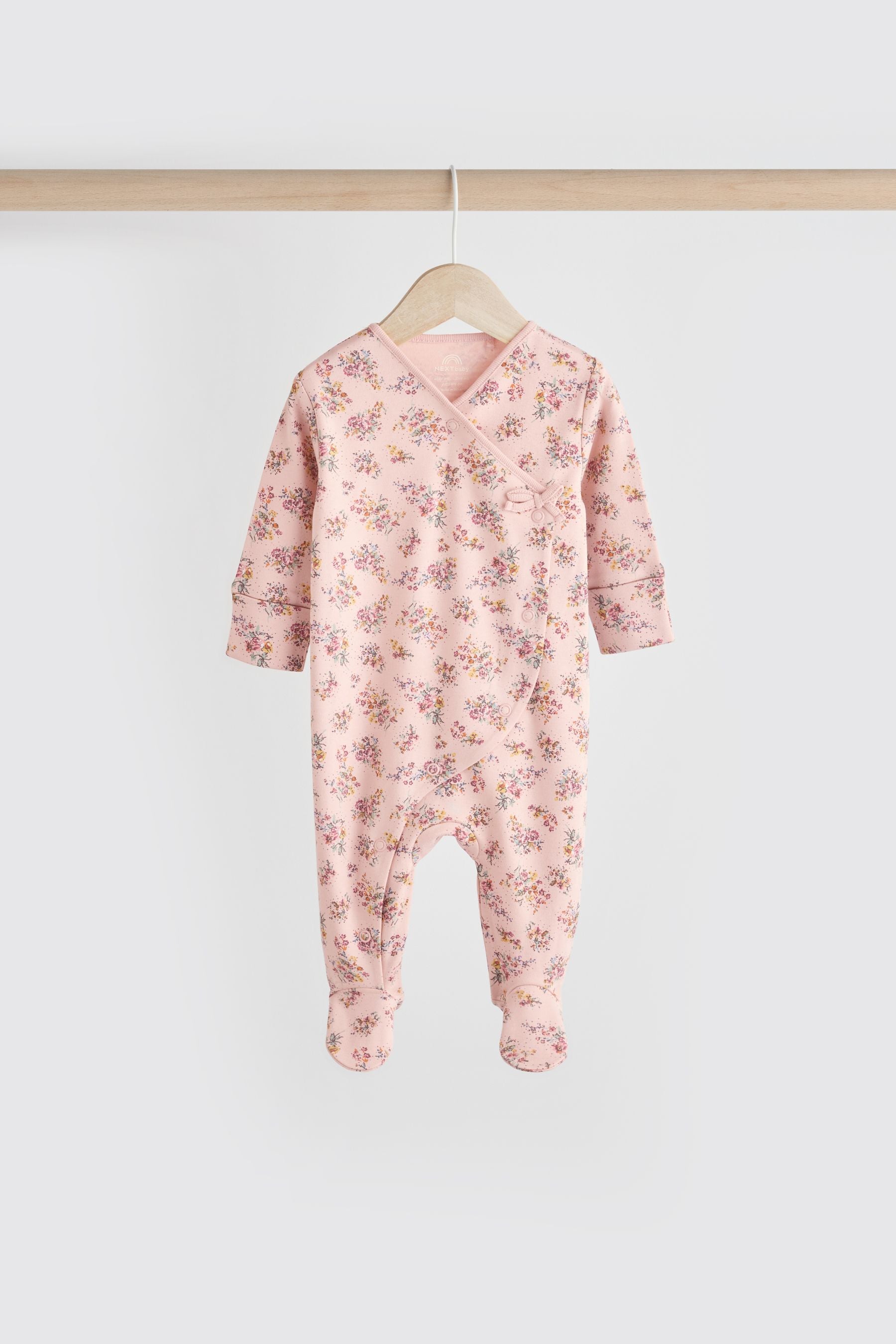 Pink/Cream Baby Wrap 100% Cotton Sleepsuits 3 Pack (0-2yrs)