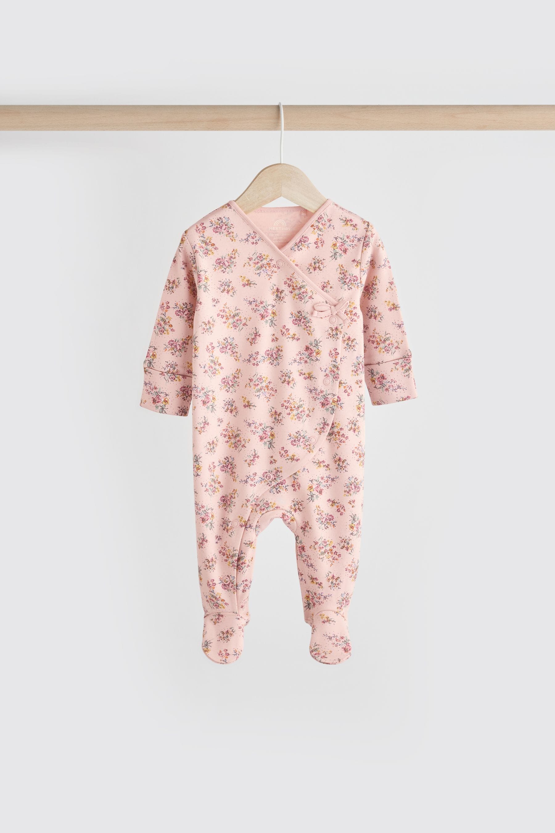 Pink/Cream Baby Wrap Sleepsuits 3 Pack (0-2yrs)