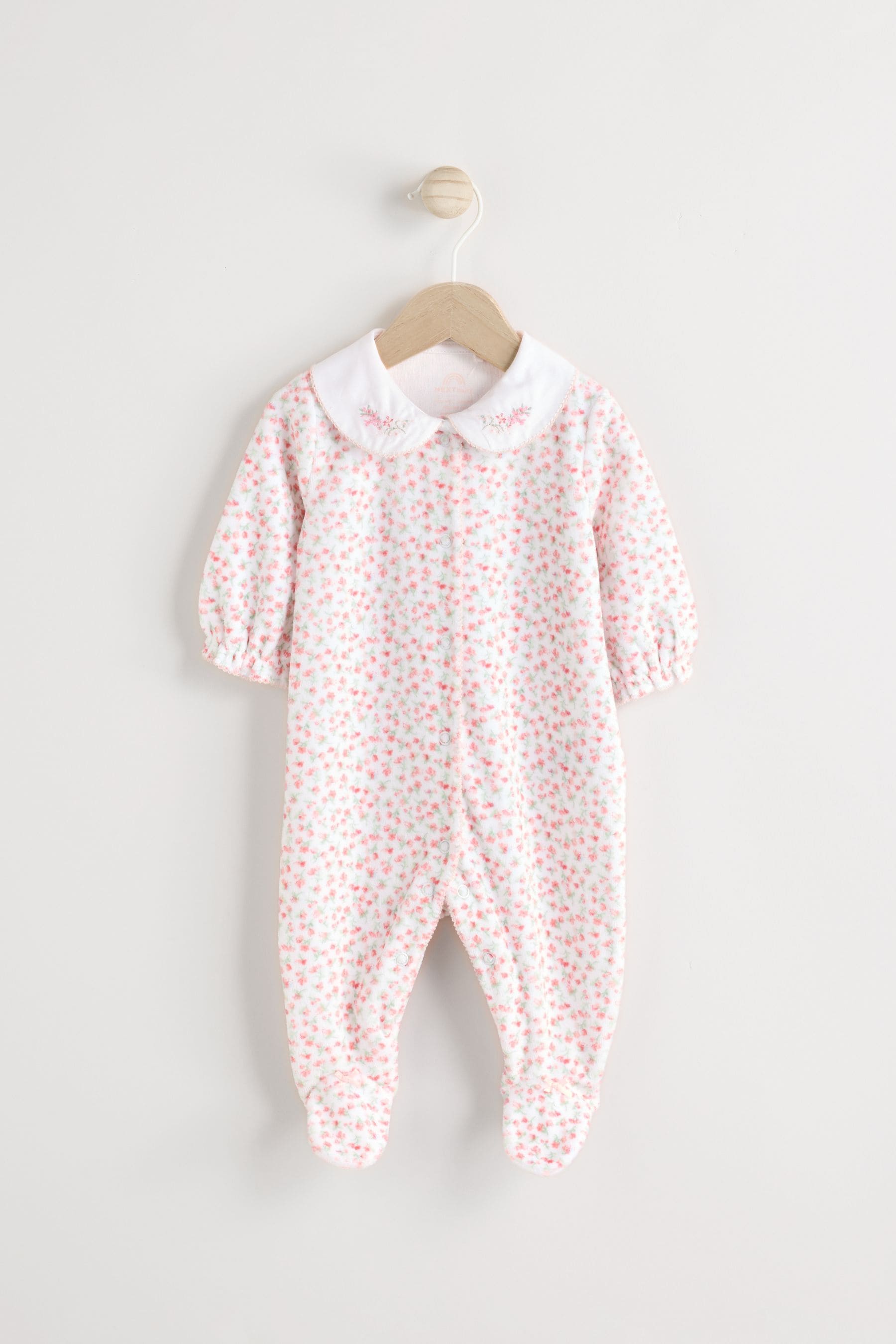 White Ditsy Baby Velvet Christmas Sleepsuit (0mths-3yrs)