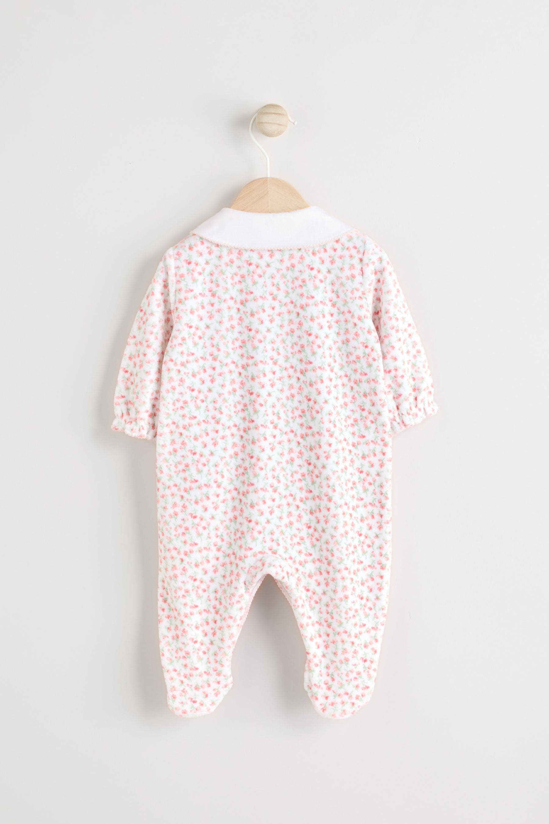 White Ditsy Baby Velvet Christmas Sleepsuit (0mths-3yrs)