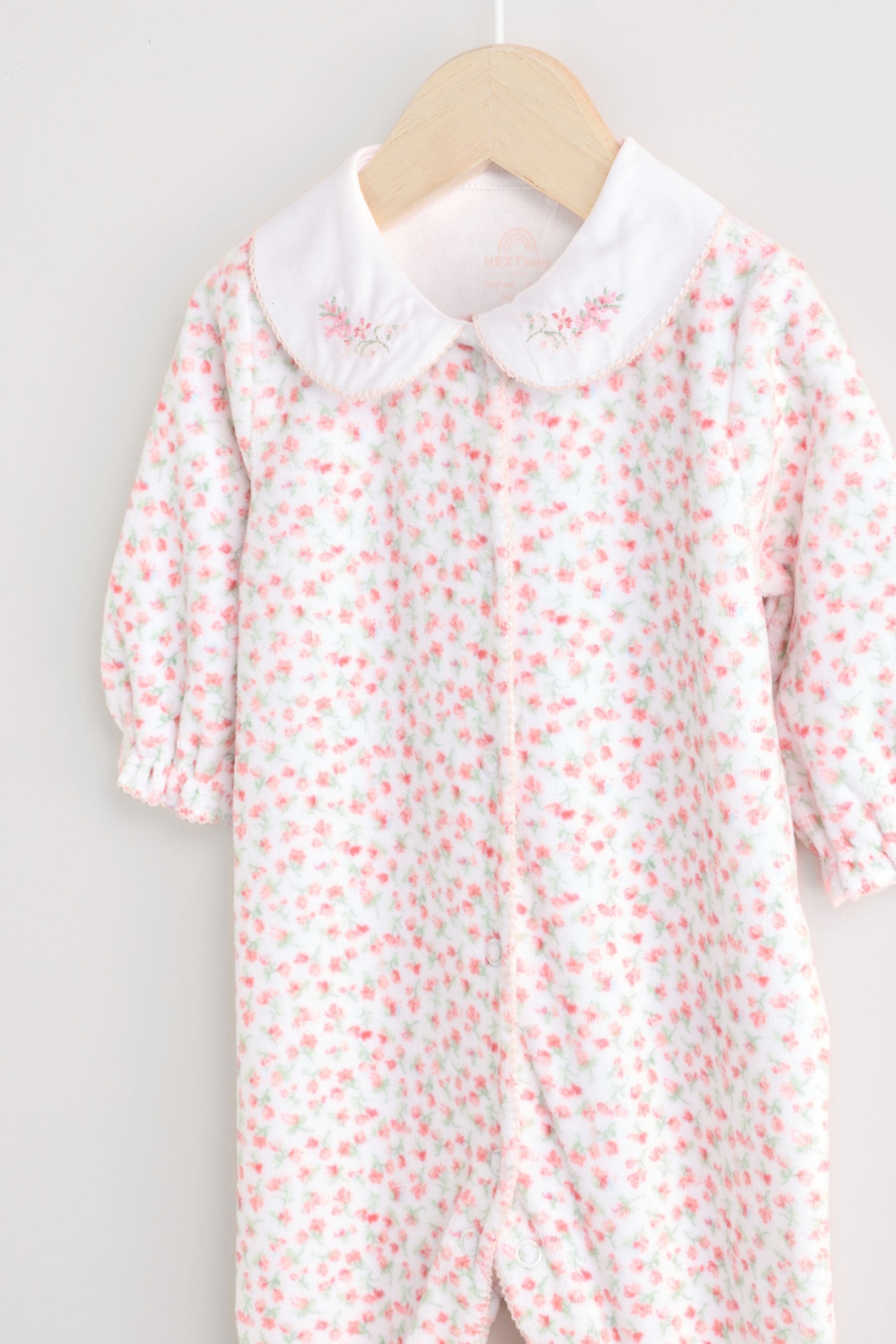 White Ditsy Baby Velvet Christmas Sleepsuit (0mths-3yrs)