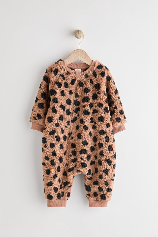 Brown Heavyweight Fleece Baby Zip Sleepsuit