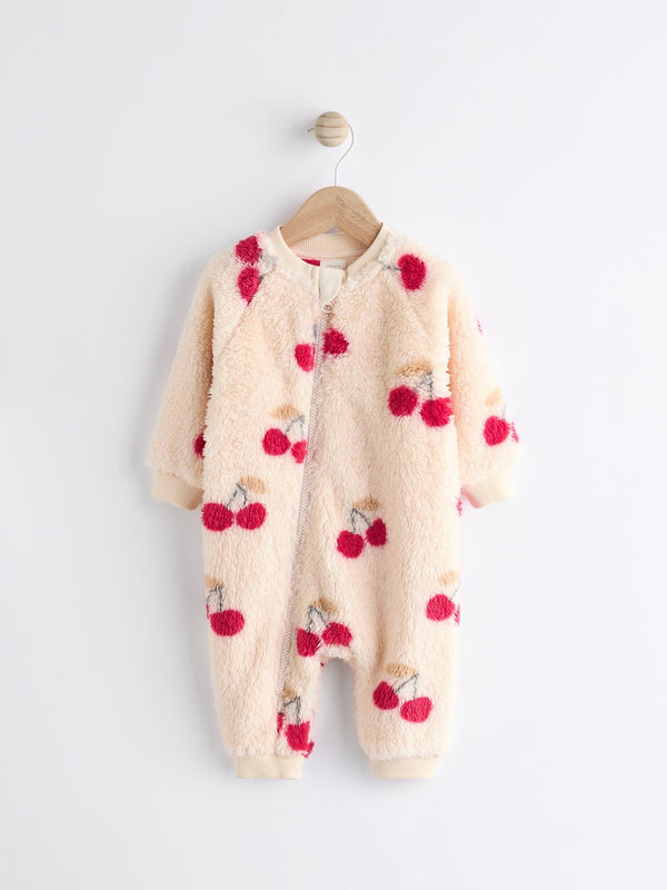 White Heavyweight Fleece Baby Zip Sleepsuit