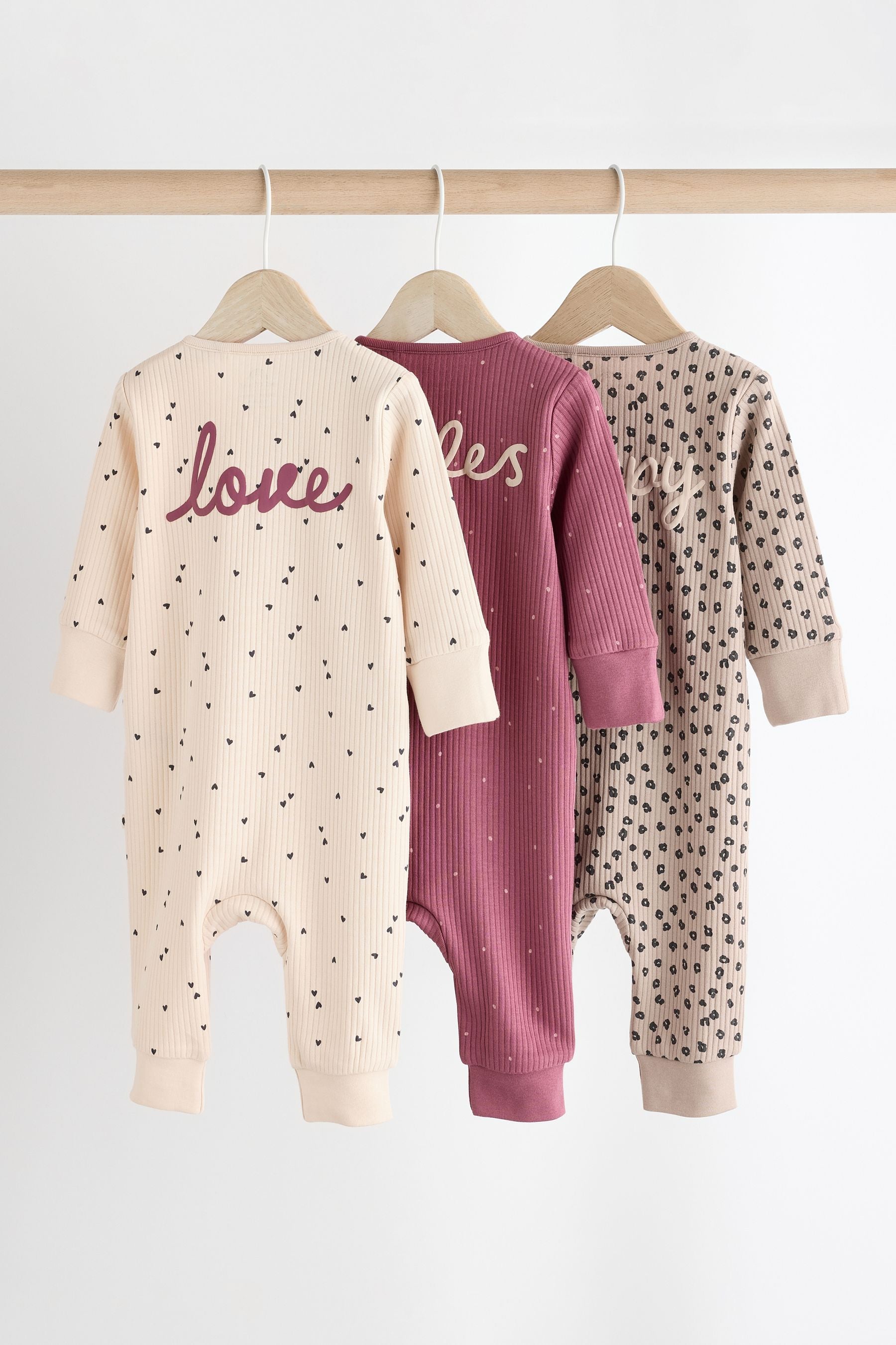 Neutral Baby Two Way Zip Footless 100% Cotton Sleepsuits 3 Pack (0mths-3yrs)