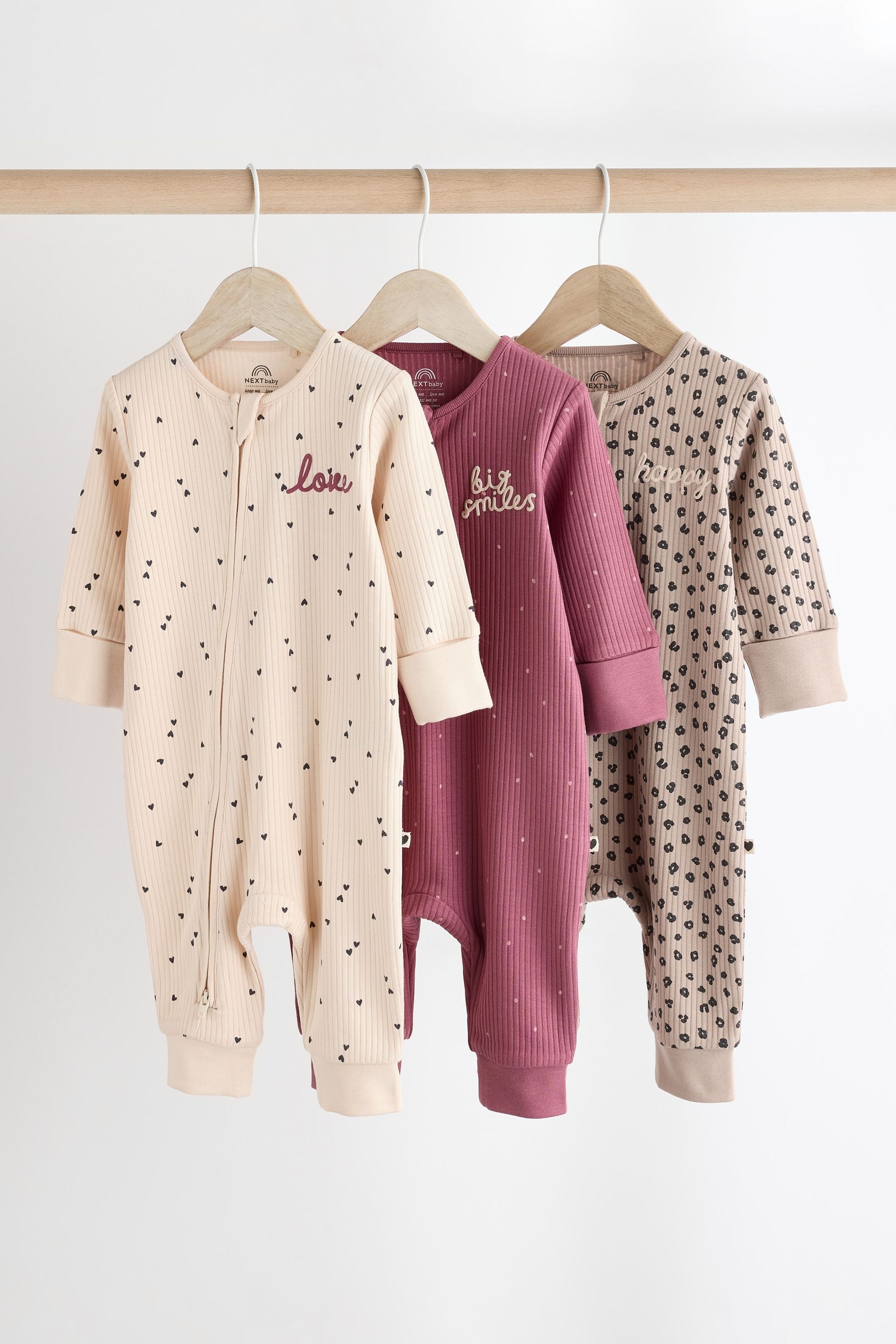 Neutral Baby Two Way Zip Footless 100% Cotton Sleepsuits 3 Pack (0mths-3yrs)