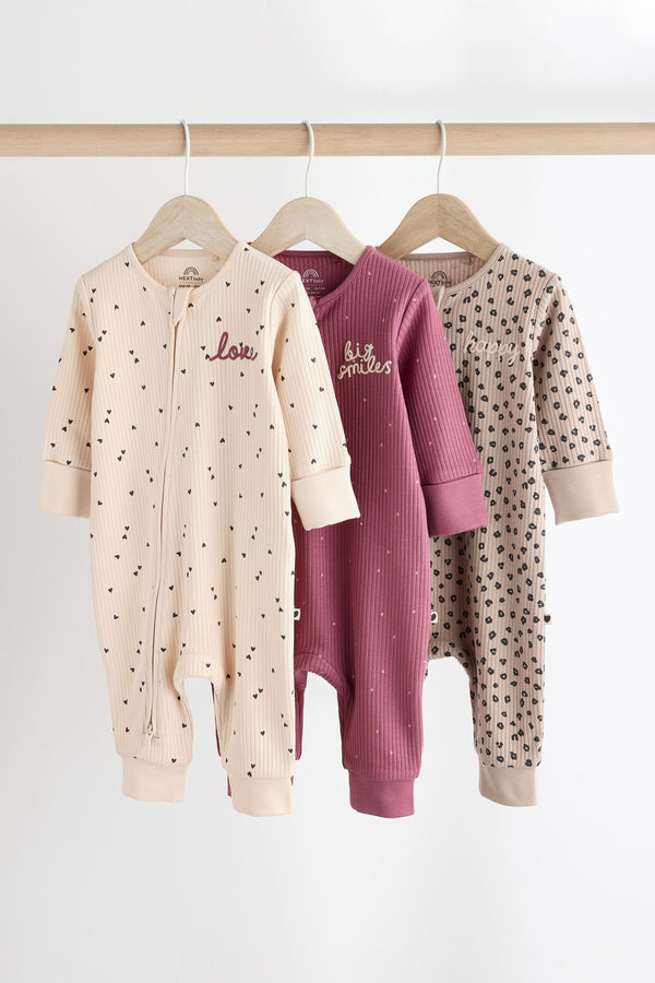 Neutral Baby Two Way Zip Footless 100% Cotton Sleepsuits 3 Pack (0mths-3yrs)