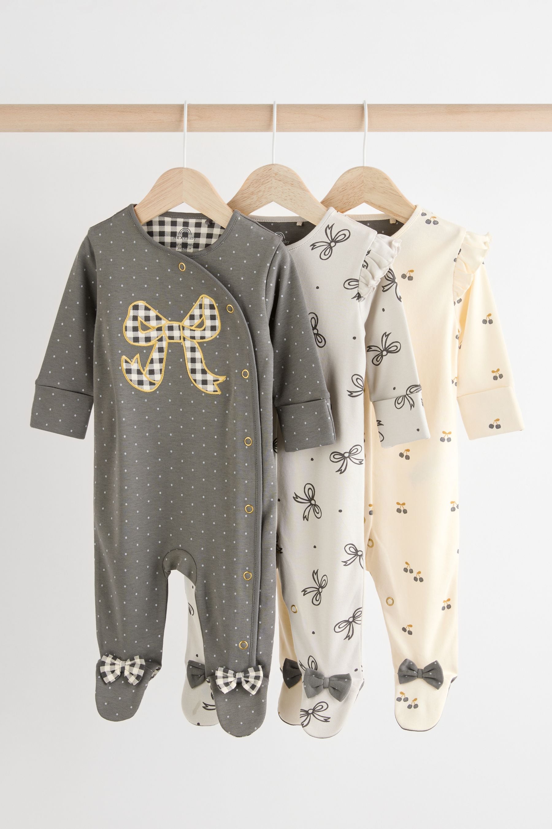 Grey Baby 100% Cotton Sleepsuits 3 Pack (0-2yrs)