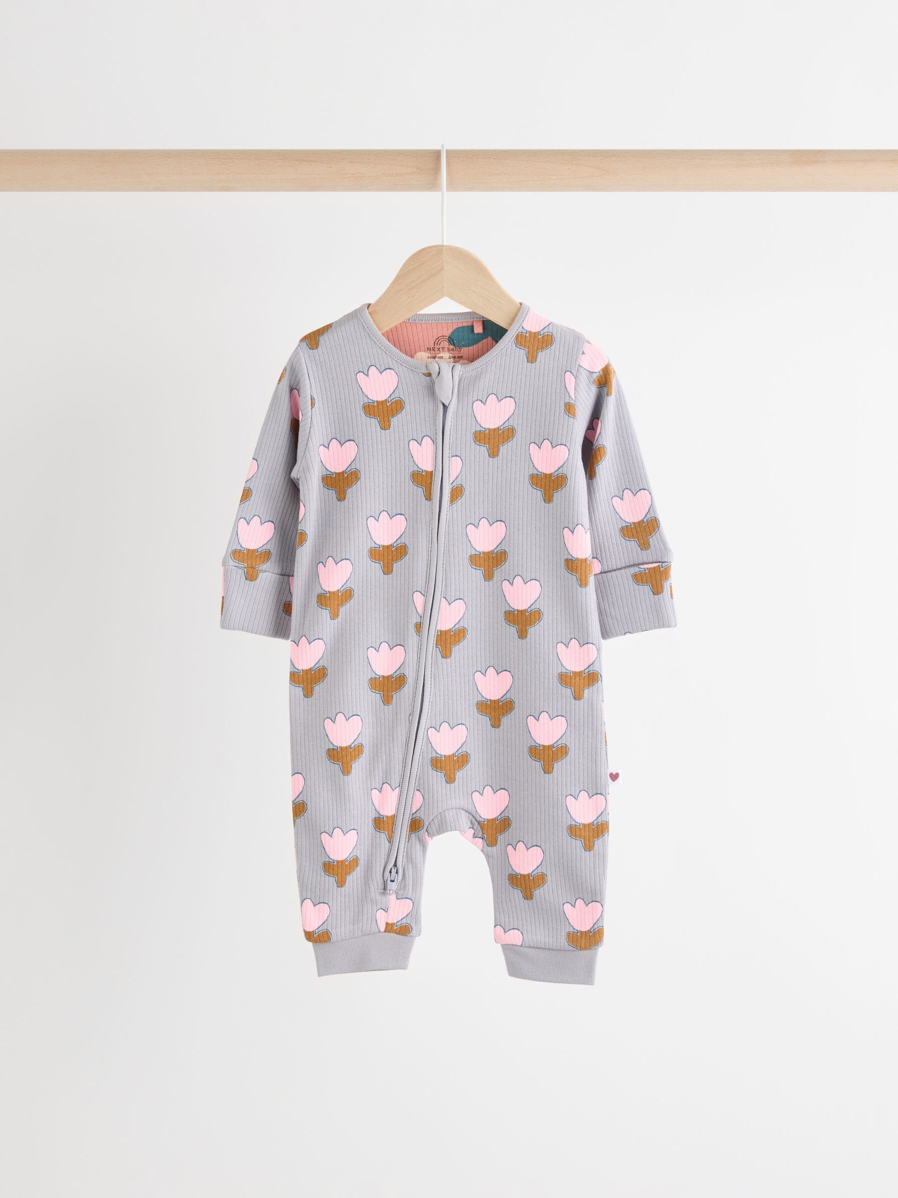 Cream Two Way Zip Baby Footless 100% Cotton Sleepsuits 3 Pack (0mths-3yrs)