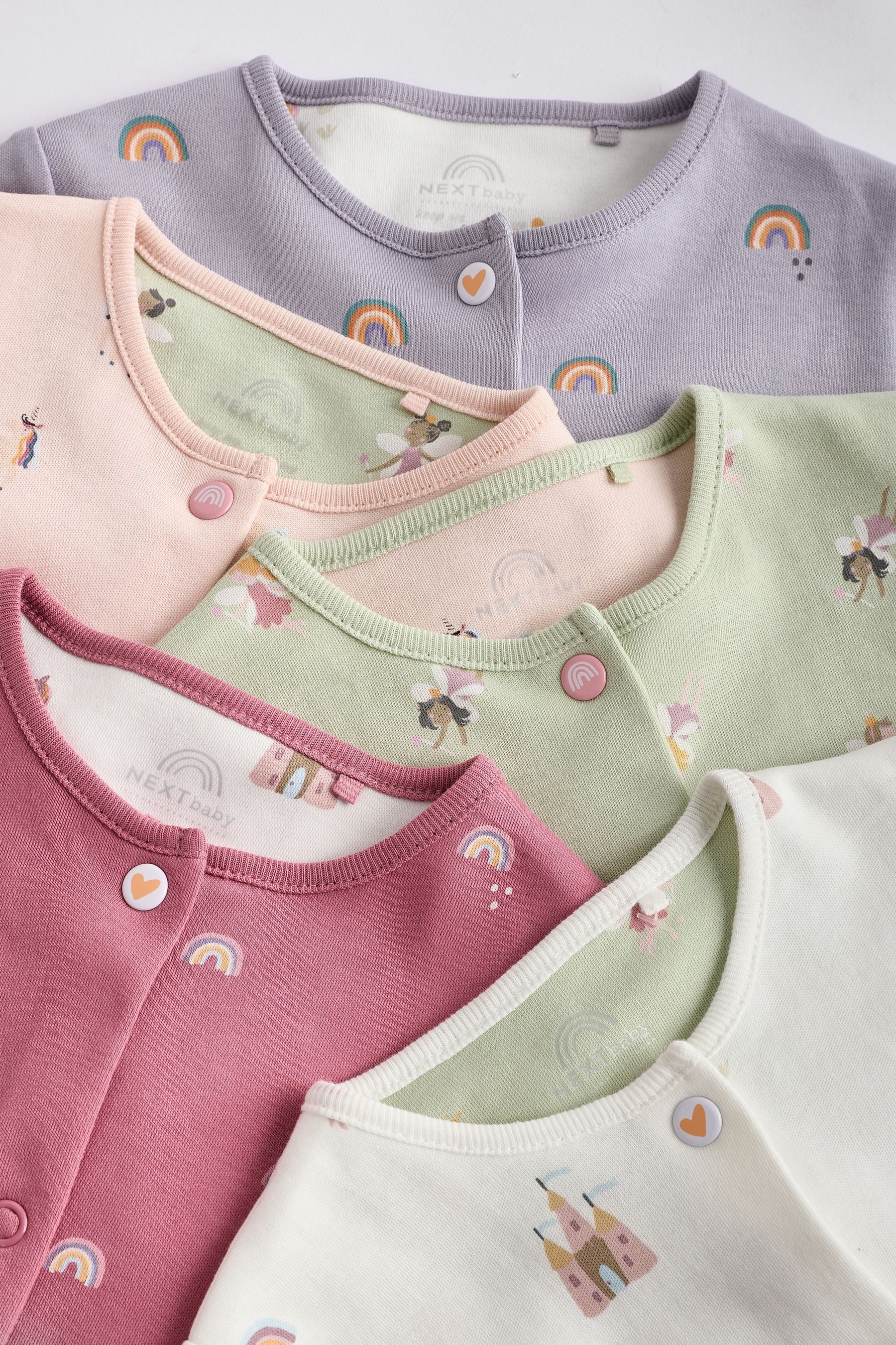 Pastel Character Baby Footed Cotton Sleepsuits 5 Pack (0-2yrs)