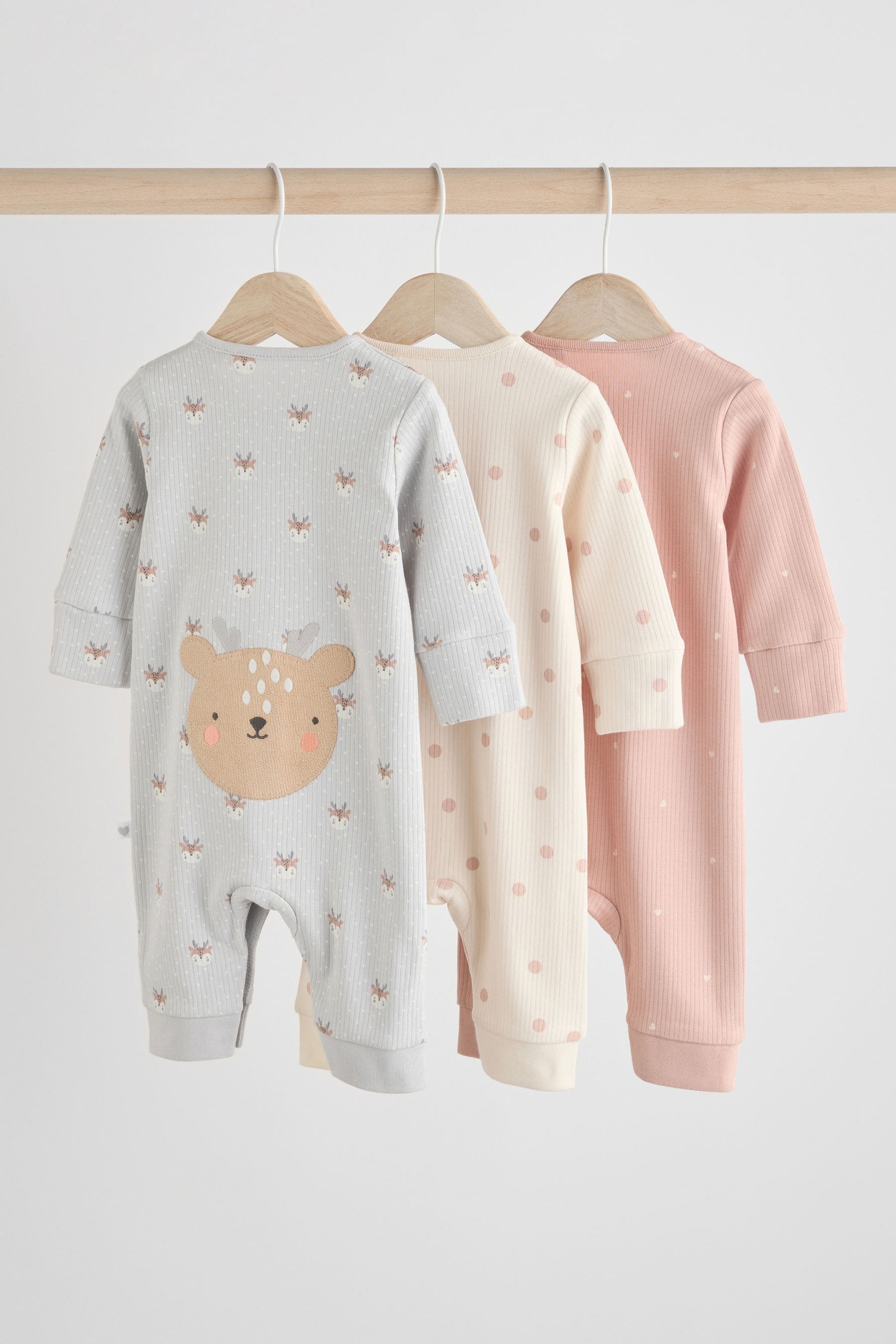 Grey/Pink Baby Footless Sleepsuits 3 Pack (0mths-3yrs)