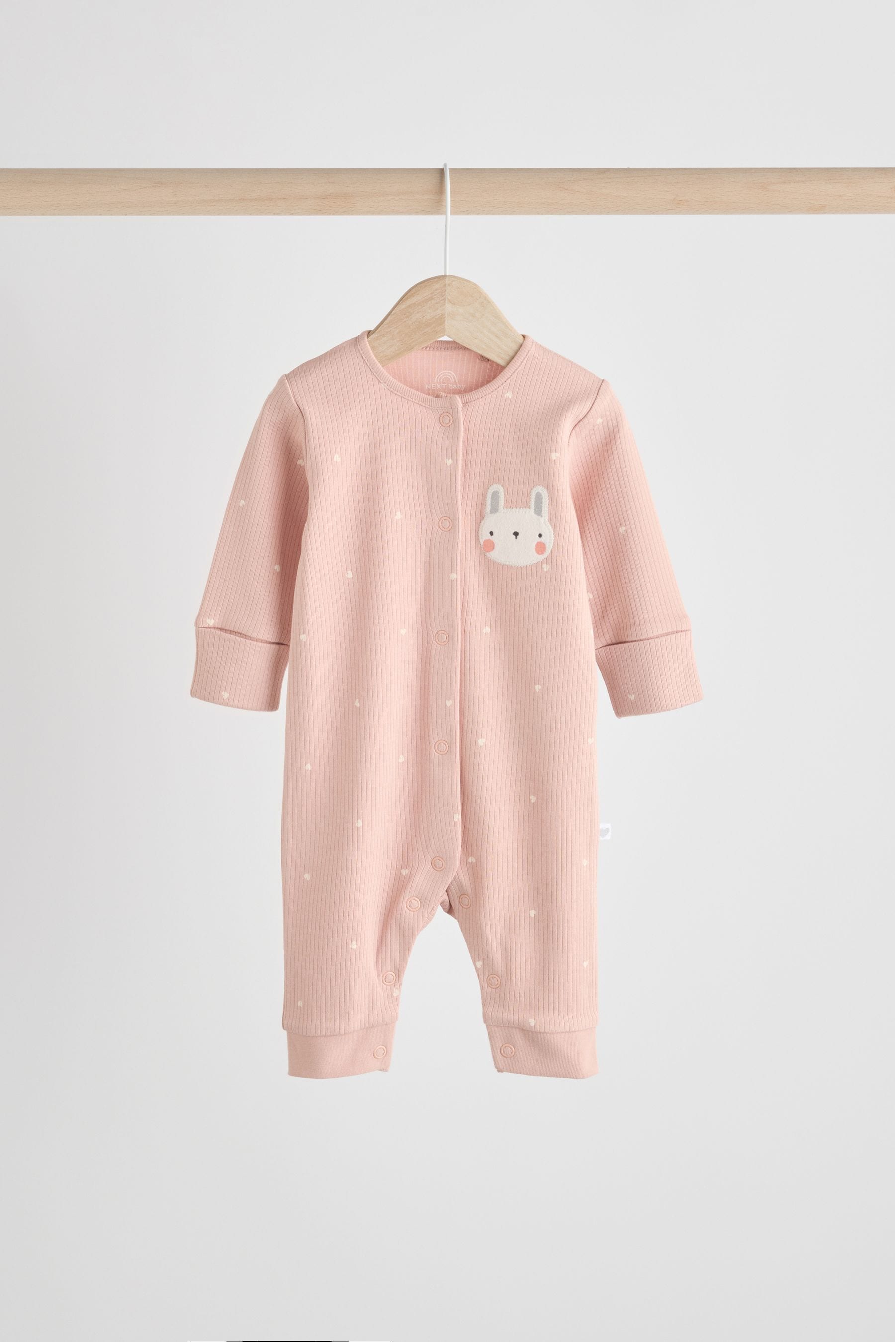 Grey/Pink Baby Footless Sleepsuits 3 Pack (0mths-3yrs)