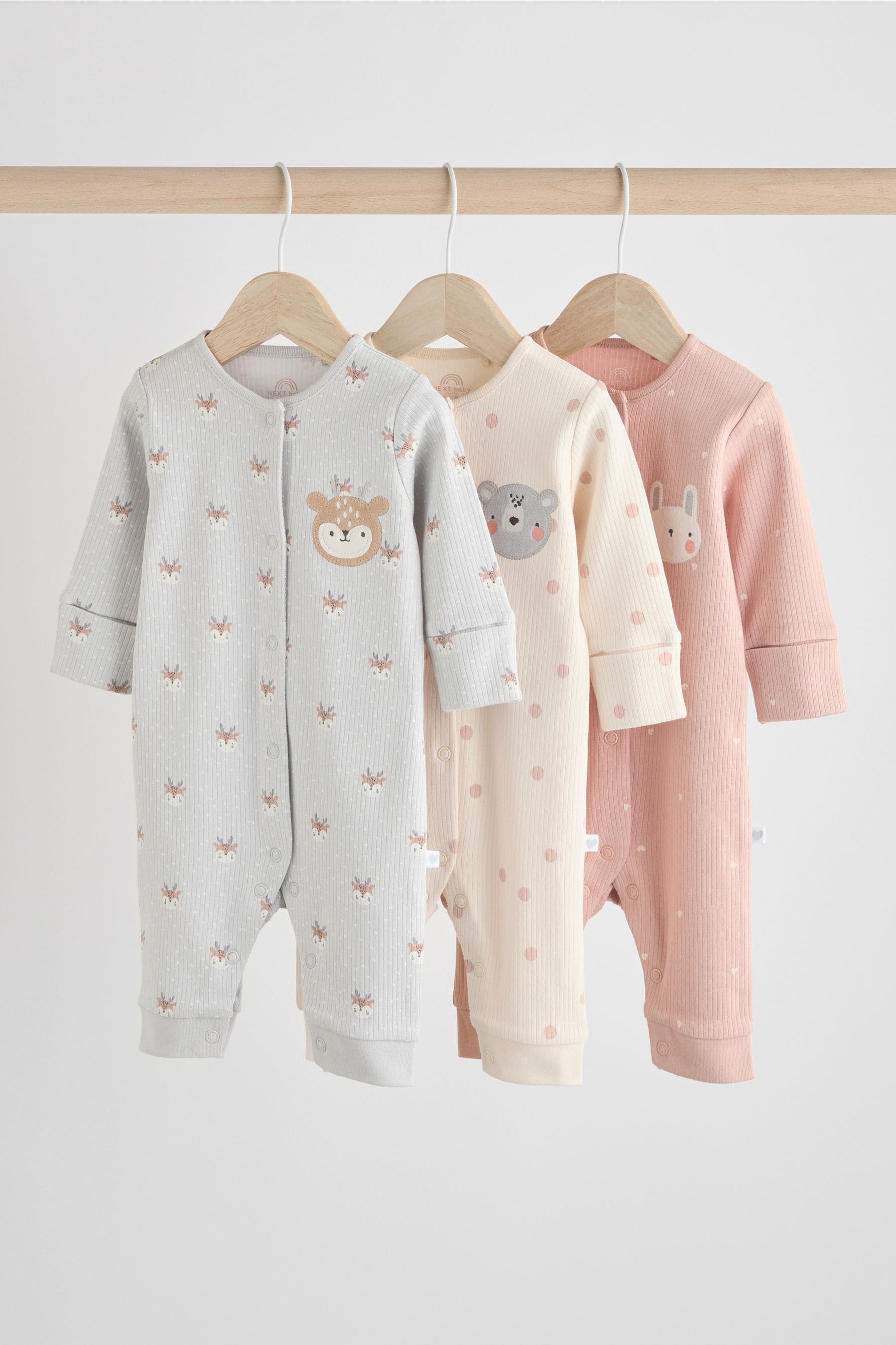 Grey/Pink Baby Footless Sleepsuits 3 Pack (0mths-3yrs)