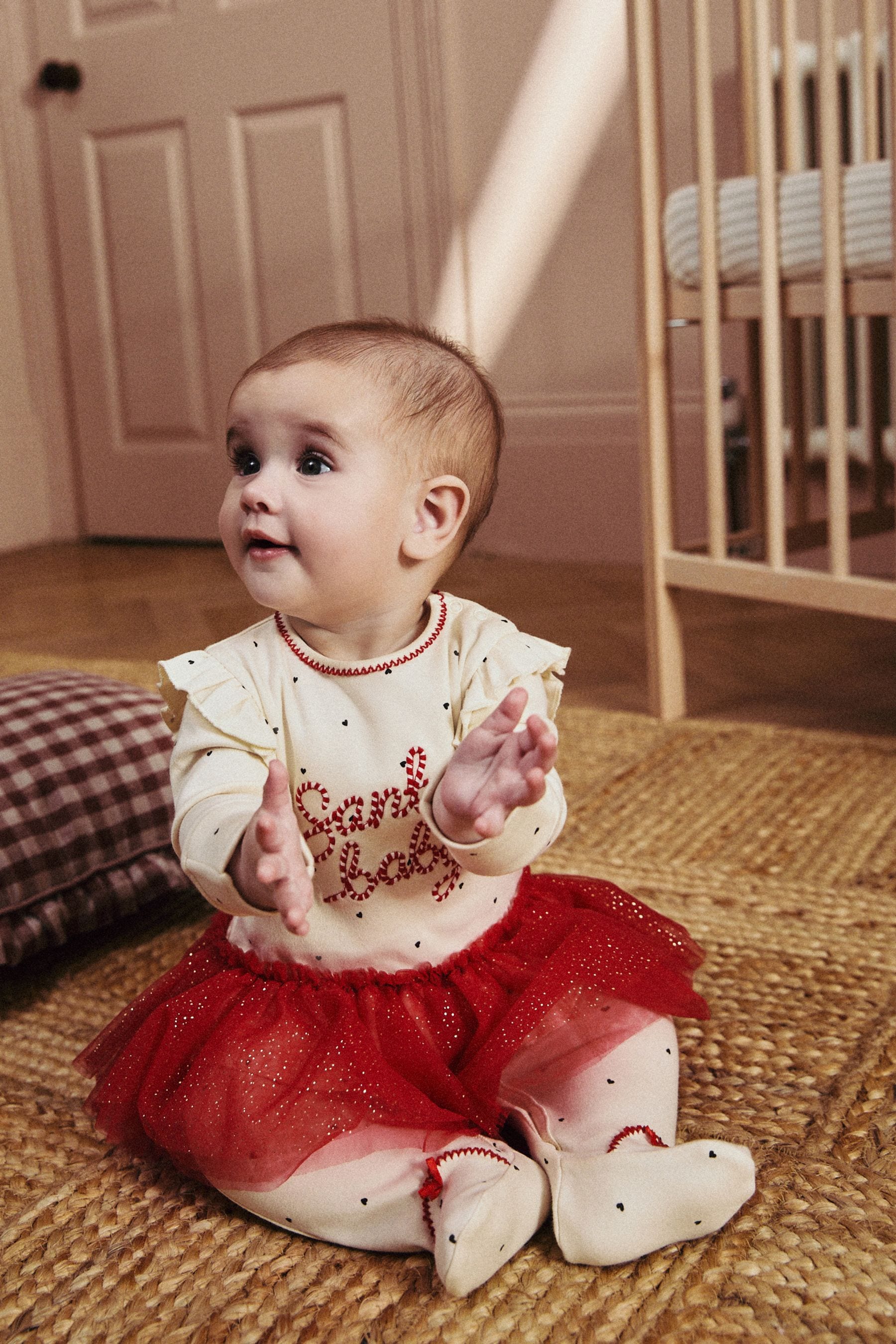 Red/Cream Santa Baby Christmas Tutu Sleepsuit (0mths-2yrs)