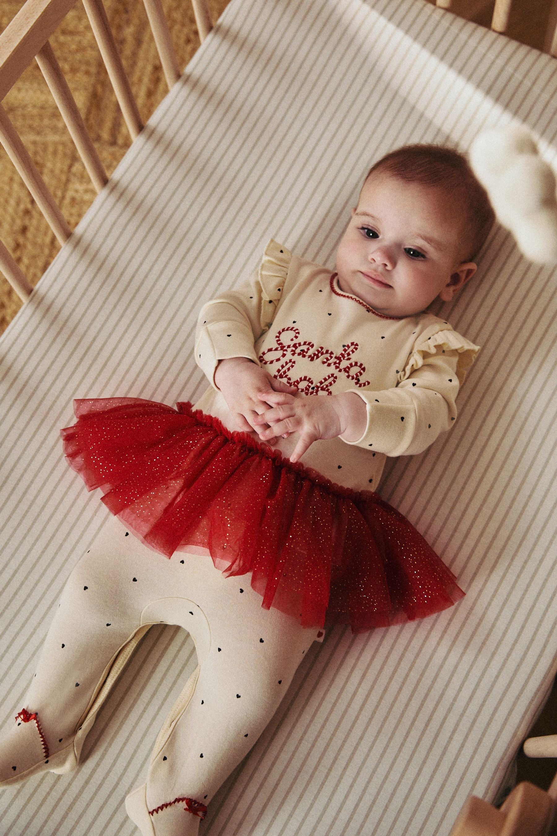 Red/Cream Santa Baby Christmas Tutu Sleepsuit (0mths-2yrs)