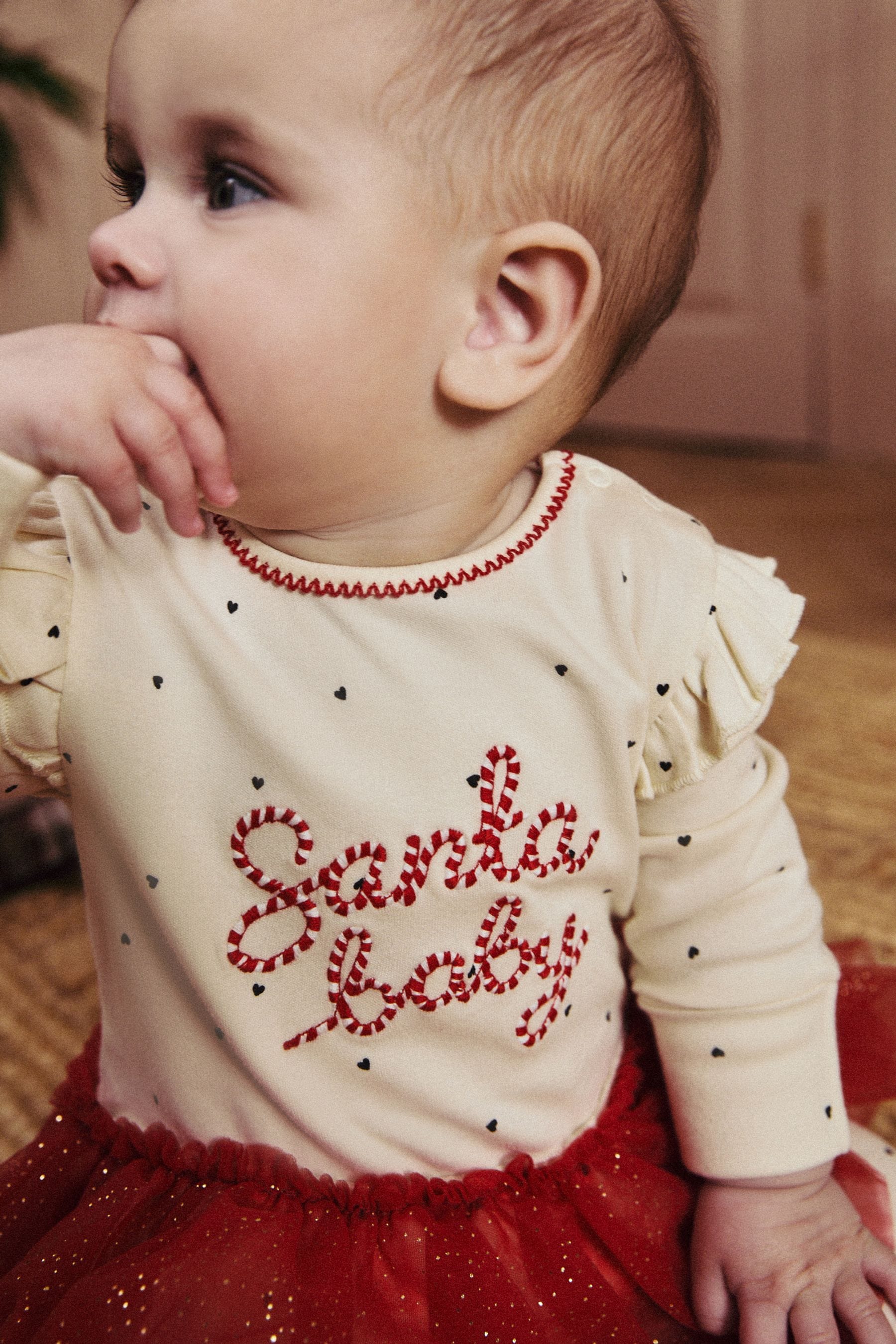 Red/Cream Santa Baby Christmas Tutu Sleepsuit (0mths-2yrs)