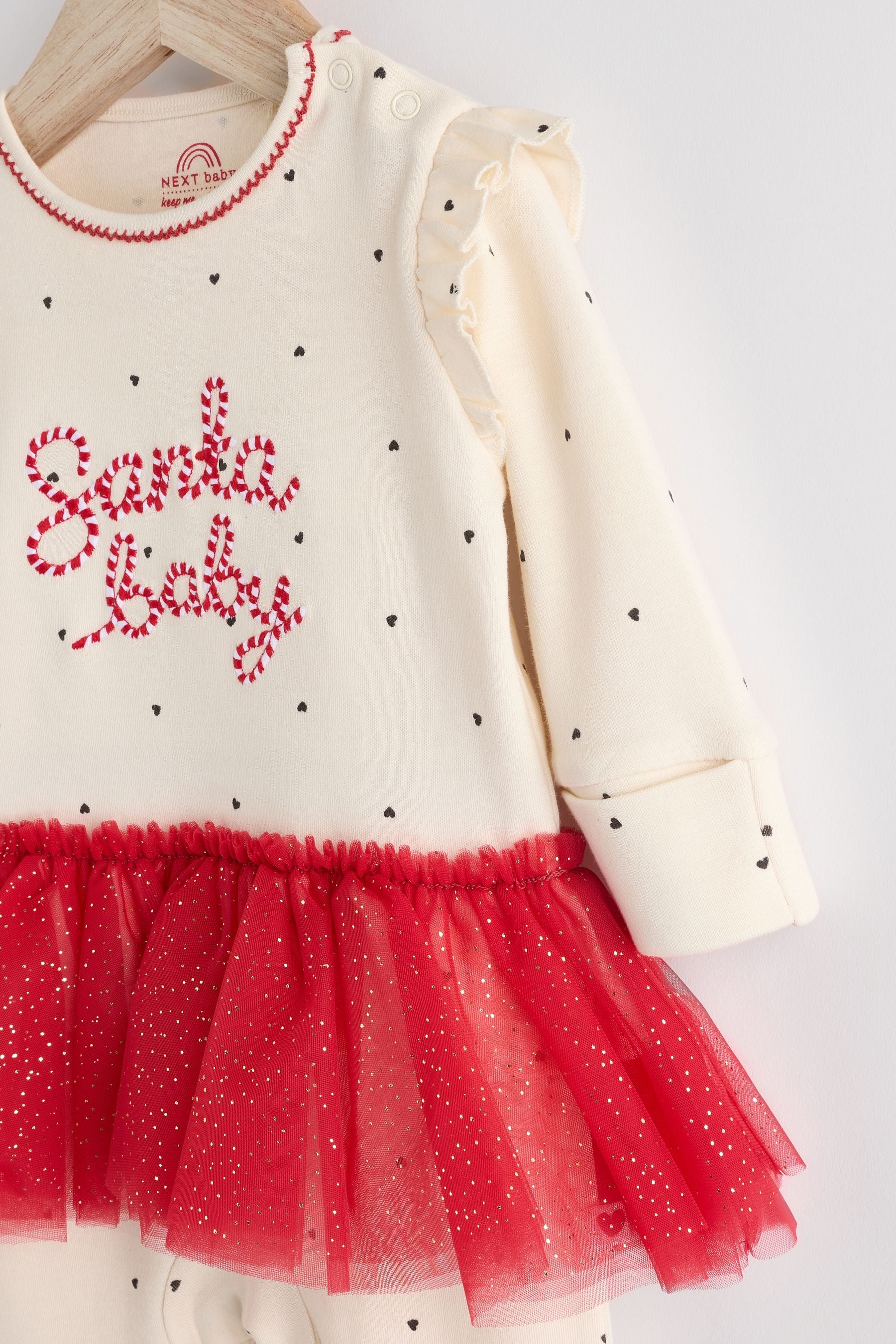 Red/Cream Santa Baby Christmas Tutu Sleepsuit (0mths-2yrs)