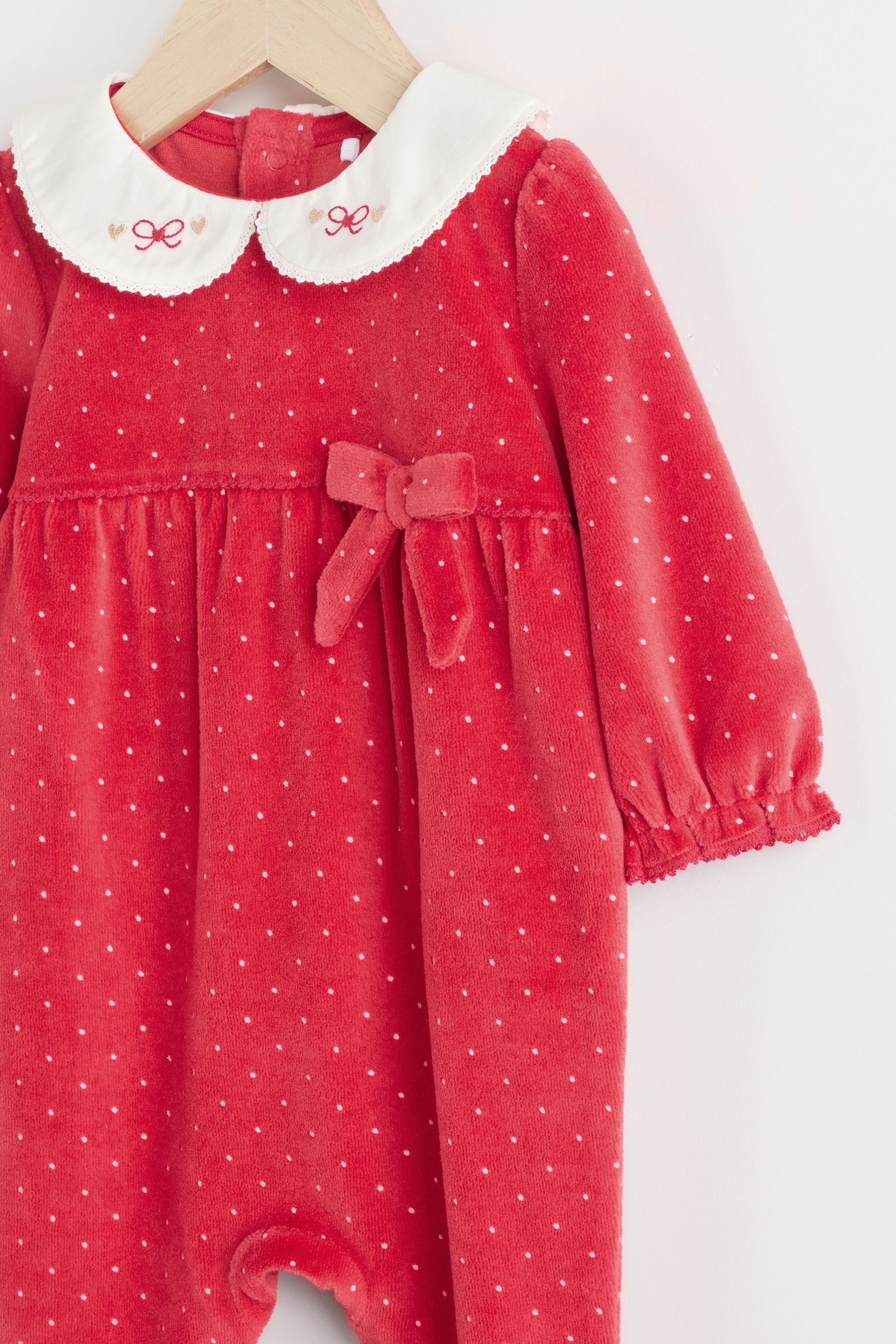 Red Baby Velvet Christmas Sleepsuit (0mths-3yrs)