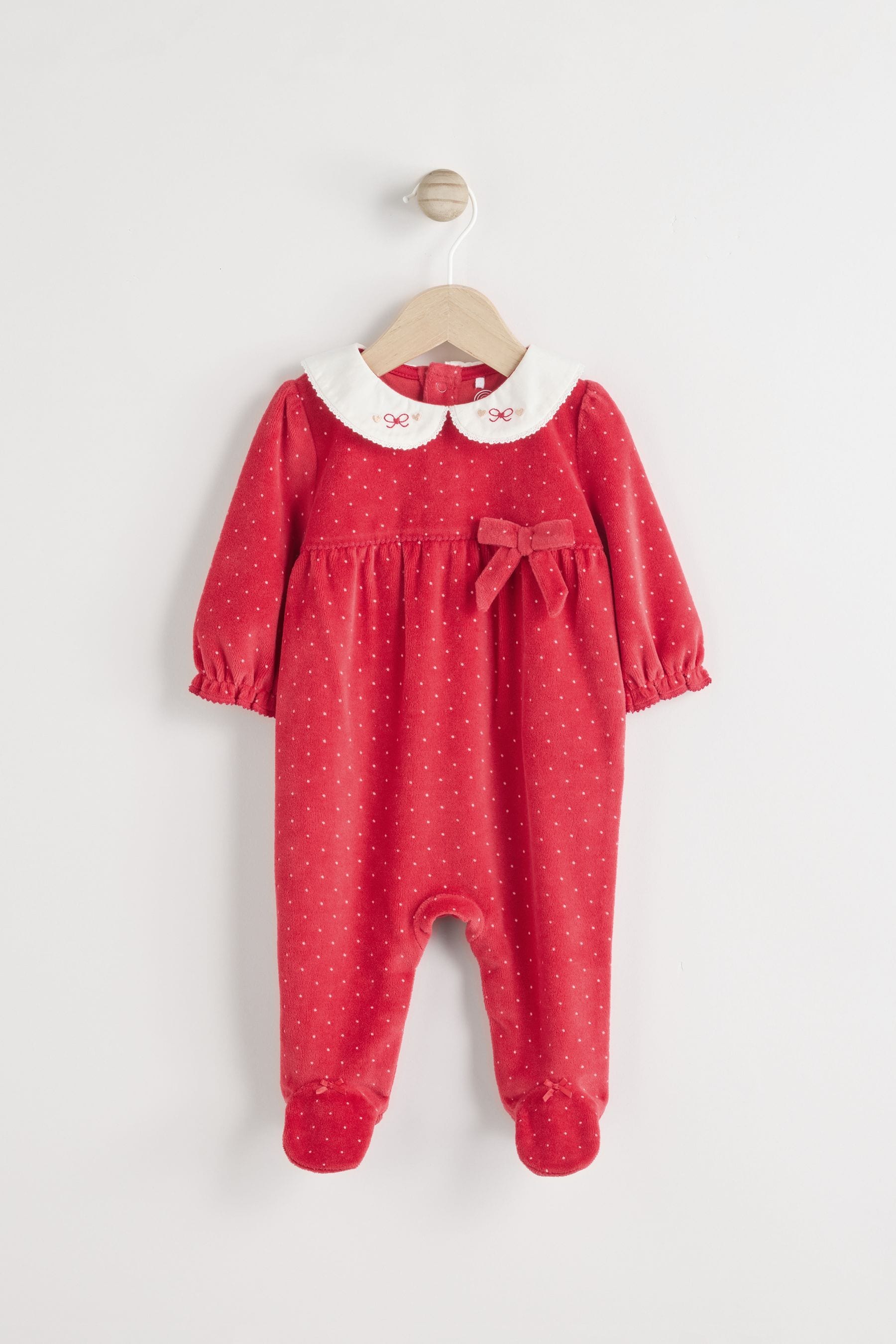 Red Baby Velvet Christmas Sleepsuit (0mths-3yrs)