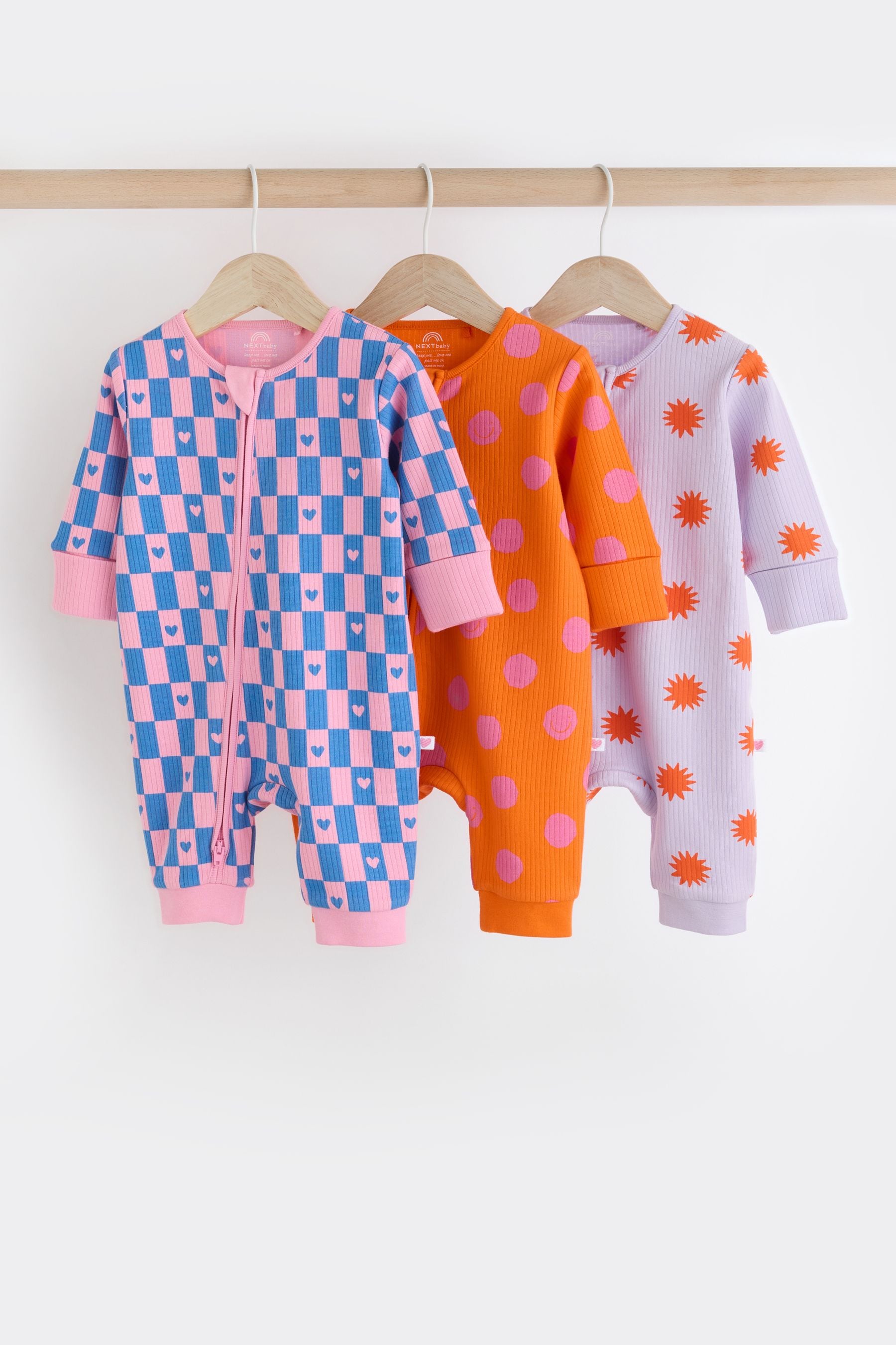 Bright Baby Two Way Zip Footless 100% Cotton Sleepsuits 3 Pack (0mths-3yrs)