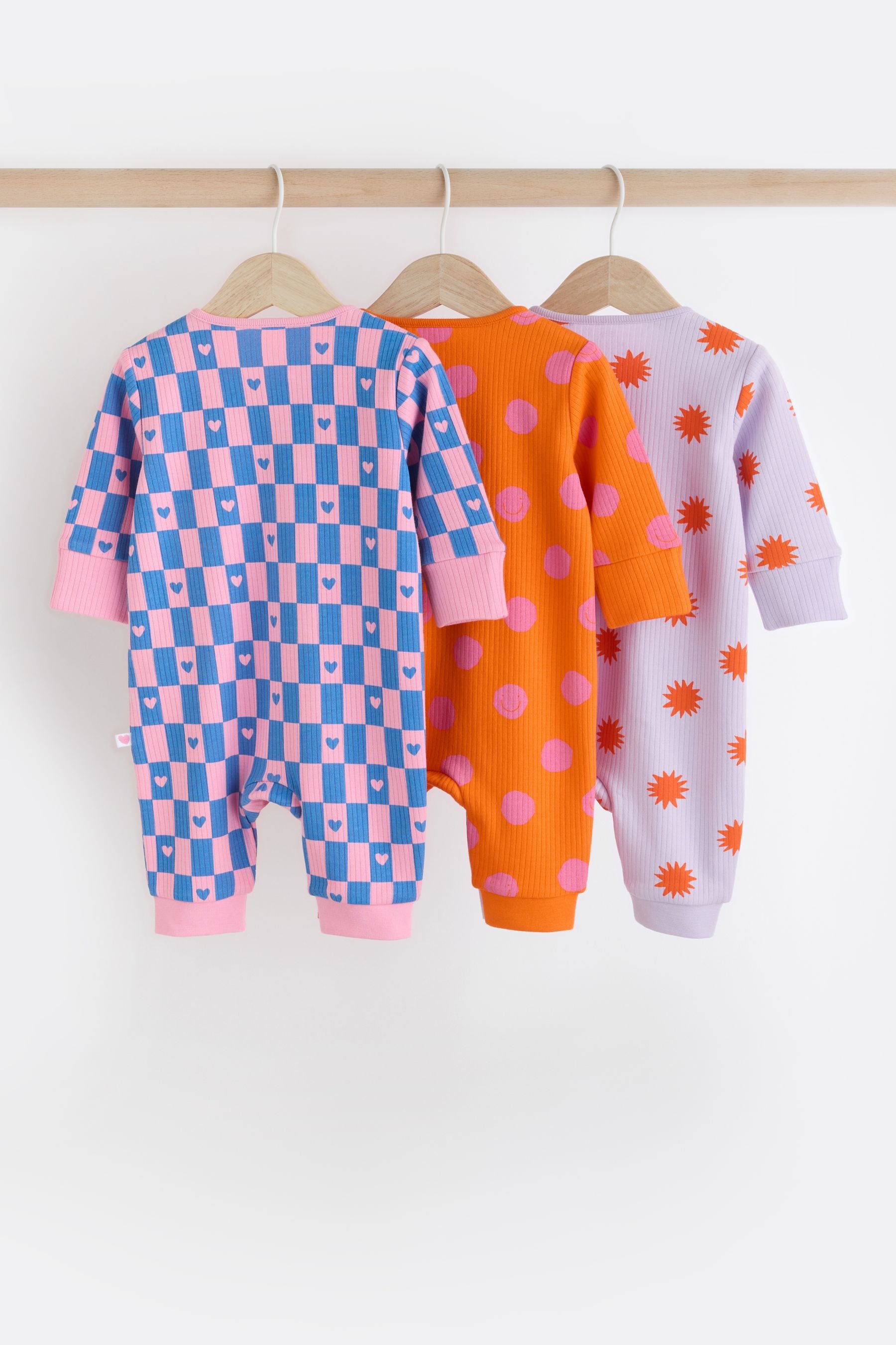 Bright Baby Two Way Zip Footless 100% Cotton Sleepsuits 3 Pack (0mths-3yrs)