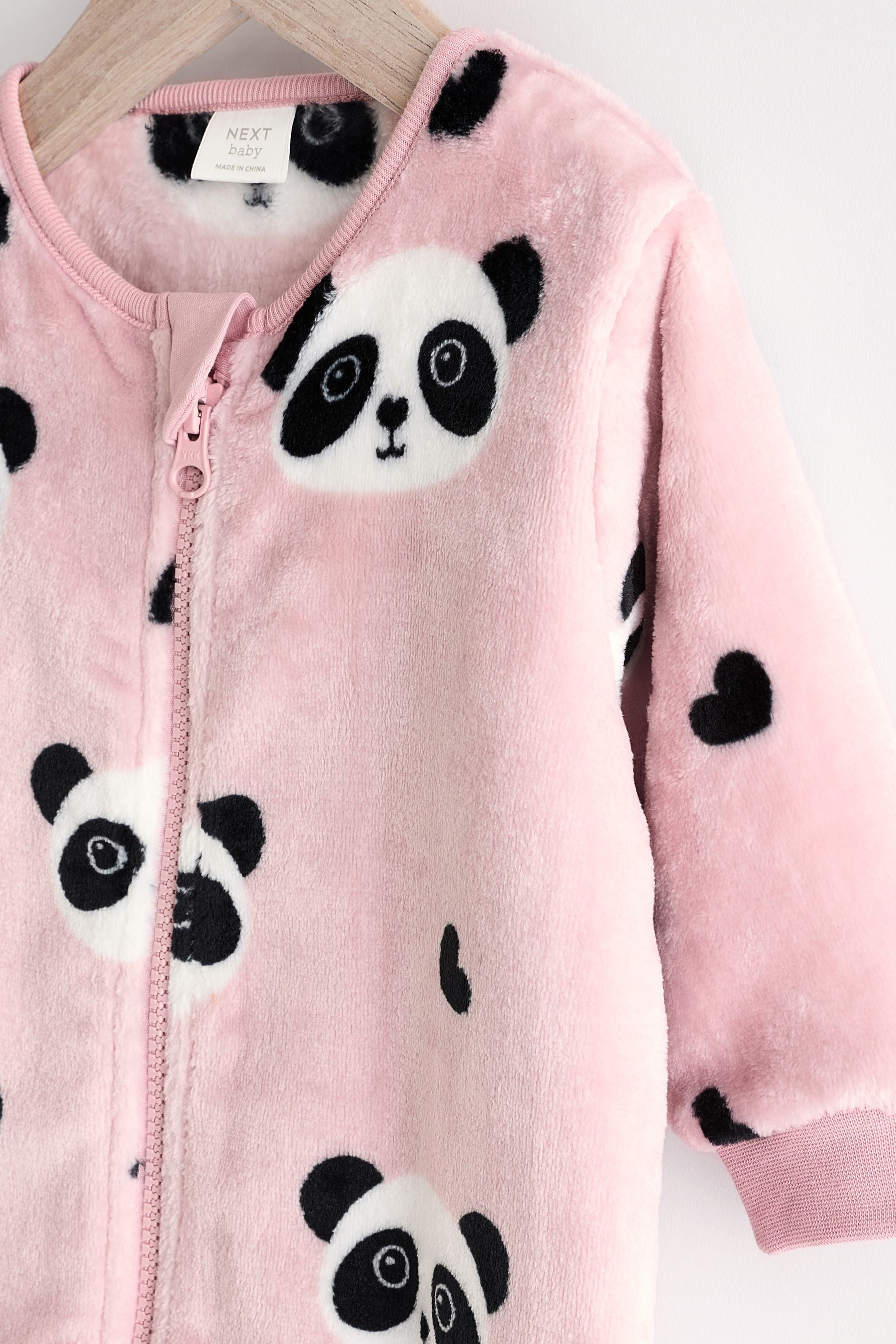 Pink panda Baby Zip Fleece Sleepsuit