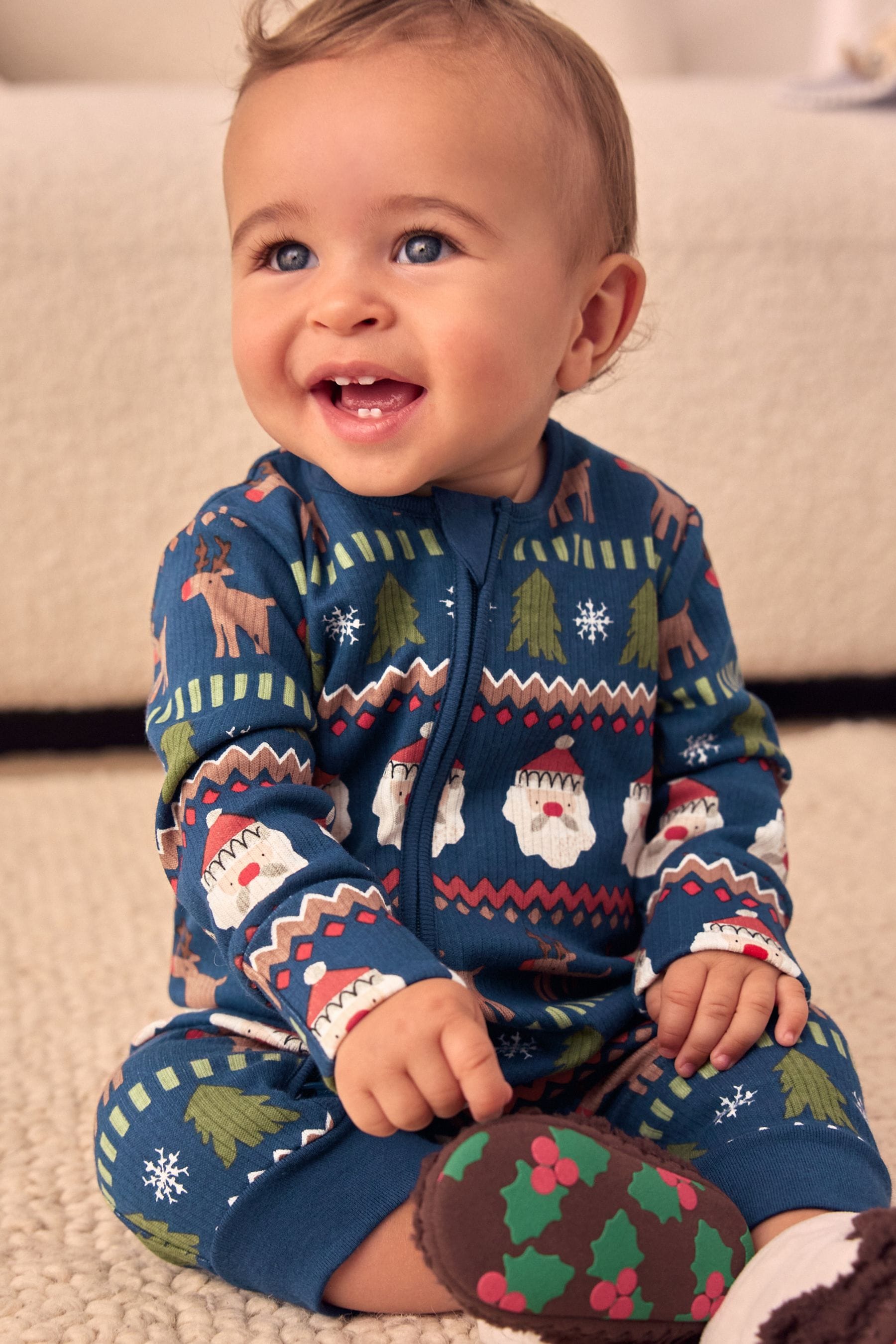 Navy Printed Baby Character Christmas Sleepsuit (0mths-3yrs)