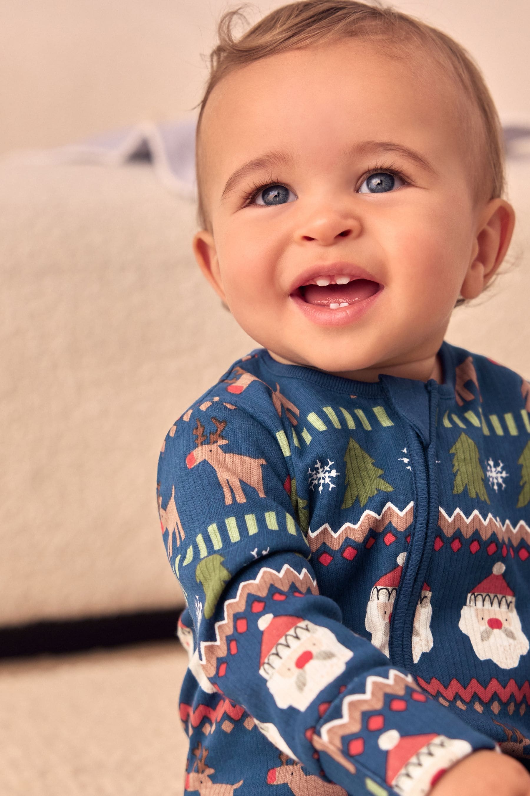 Navy Printed Baby Character Christmas Sleepsuit (0mths-3yrs)