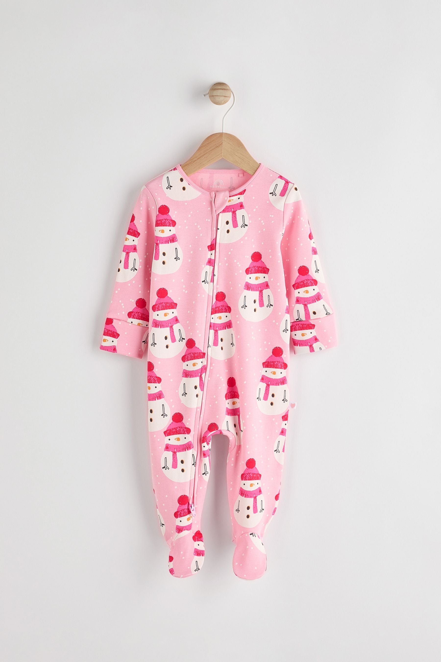 Pink Printed Snowman Christmas Baby Sleepsuit (0mths-2yrs)