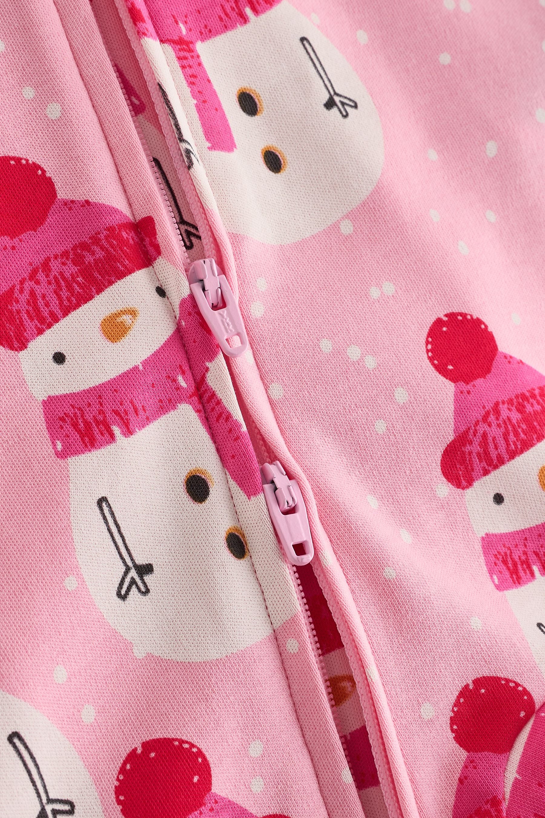 Pink Baby Printed Snowman Christmas 100% Cotton Zip Sleepsuit (0mths-2yrs)