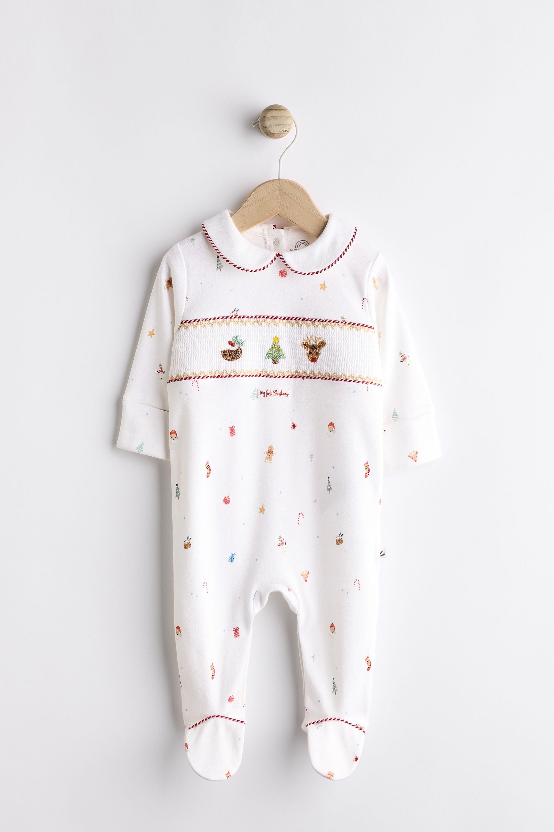 White Baby Christmas Character Cotton Sleepsuit (0-12mths)