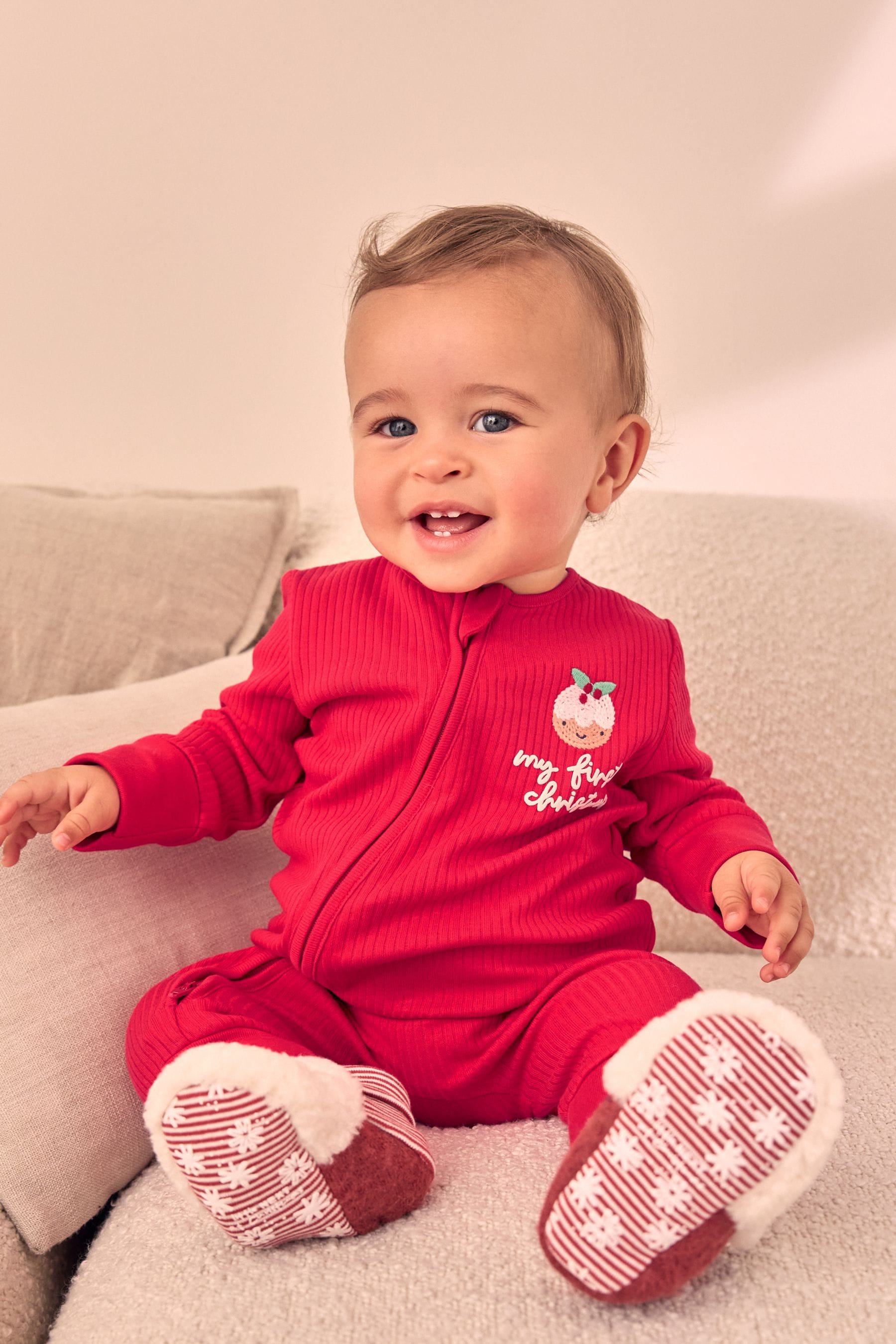 Red My First Christmas Baby Sleepsuit (0mths-3yrs)