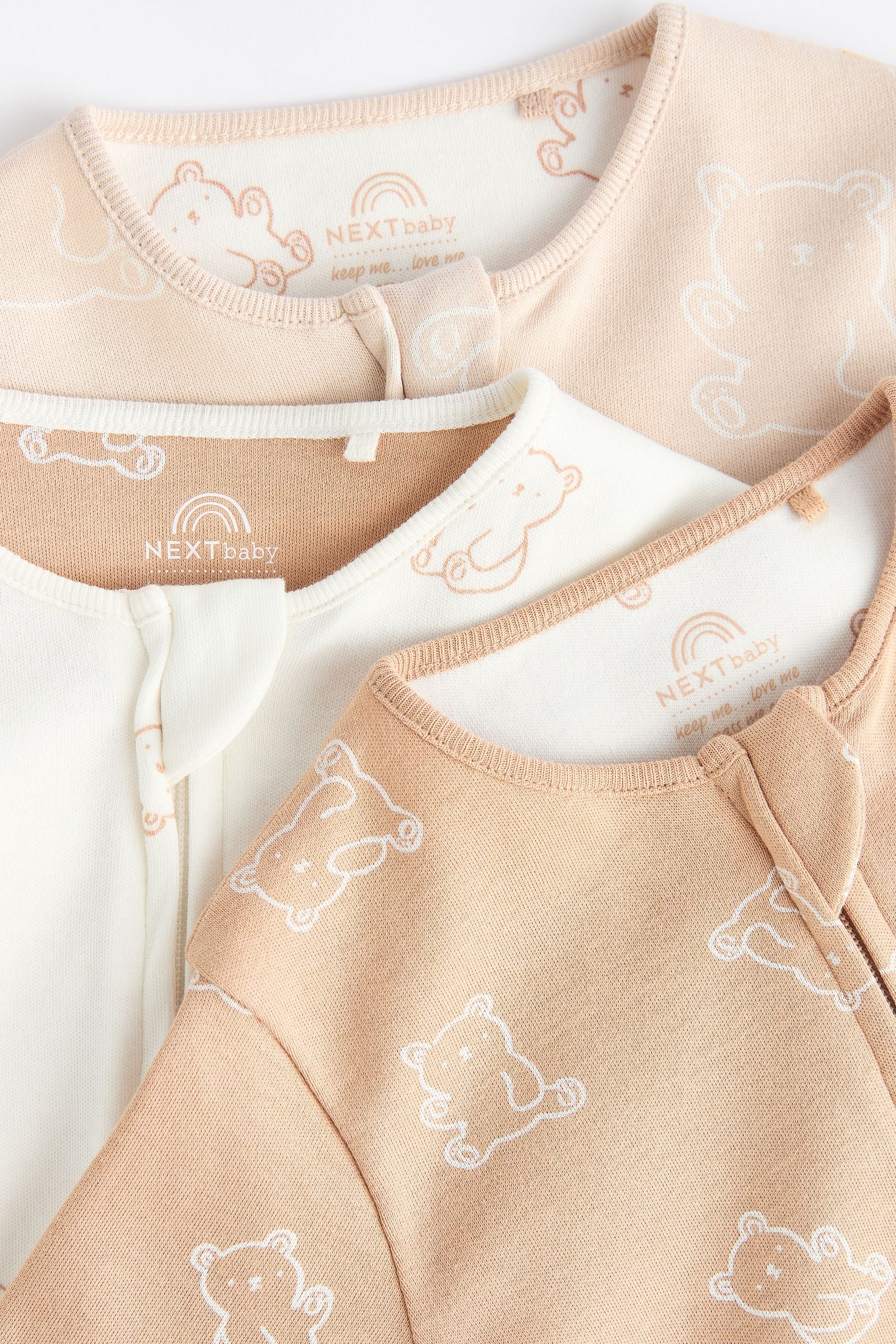 Neutral Baby Bear Cotton Sleepsuits 3 Pack (0-2yrs)