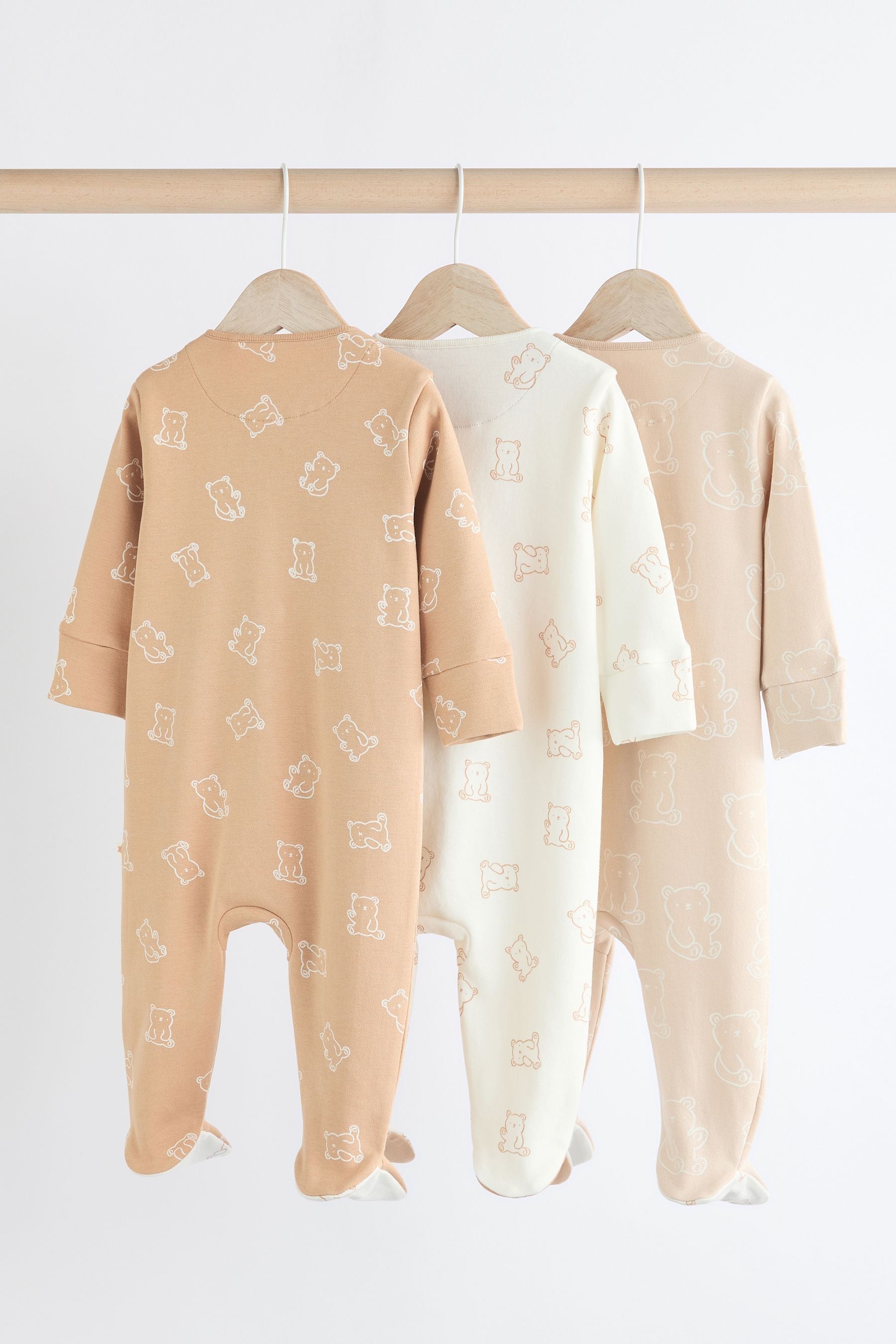 Neutral Baby Bear Cotton Sleepsuits 3 Pack (0-2yrs)